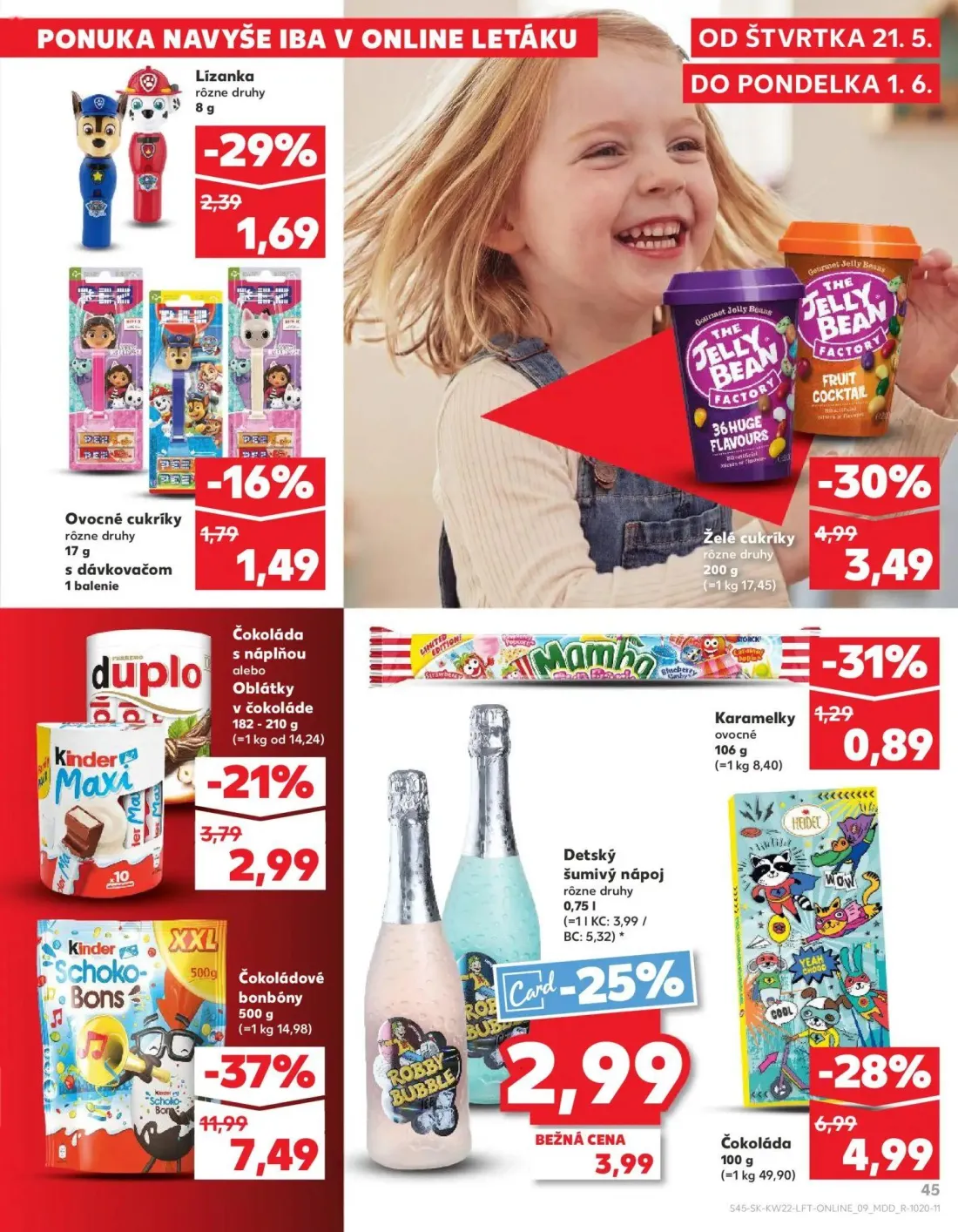 Kaufland leták, strana 45 z 72 — Čokoládové bonbóny, Čokoláda, Želé cukríky rôzne druhy