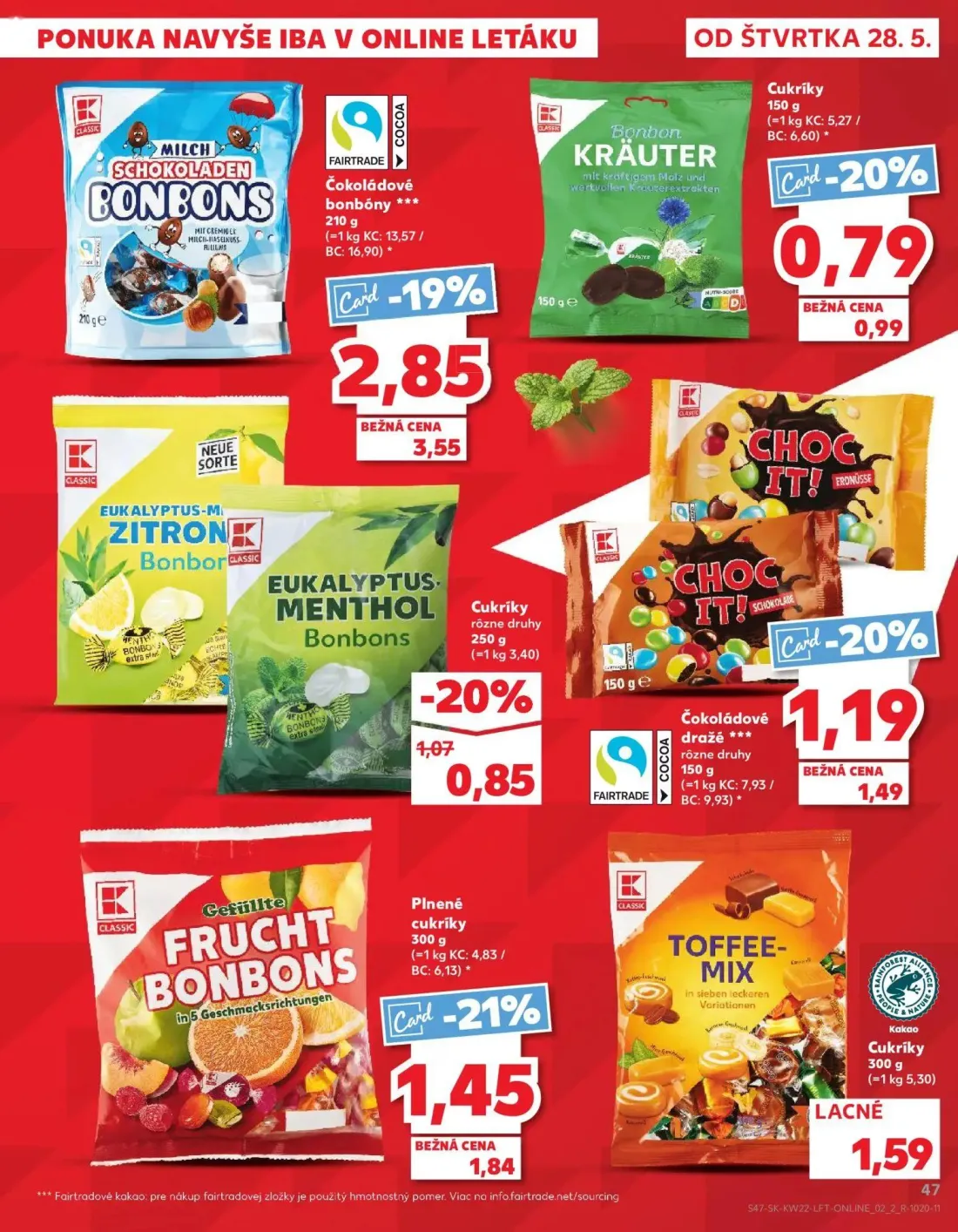 Kaufland leták, strana 47 z 72 — Čokoládové bonbóny, Plnené cukríky, Čokoládové dražé
