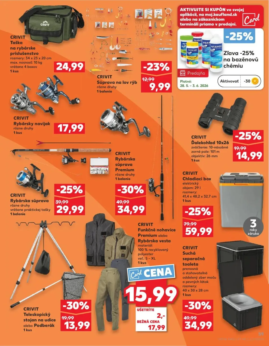 Kaufland leták, strana 59 z 72 — Chladiaci box elektrický, Rybárska súprava Premium, Suchá separačná toaleta