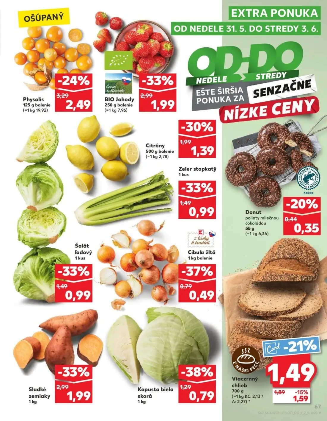 Kaufland leták, strana 67 z 72 — BIO Jahody, Physalis, Citróny