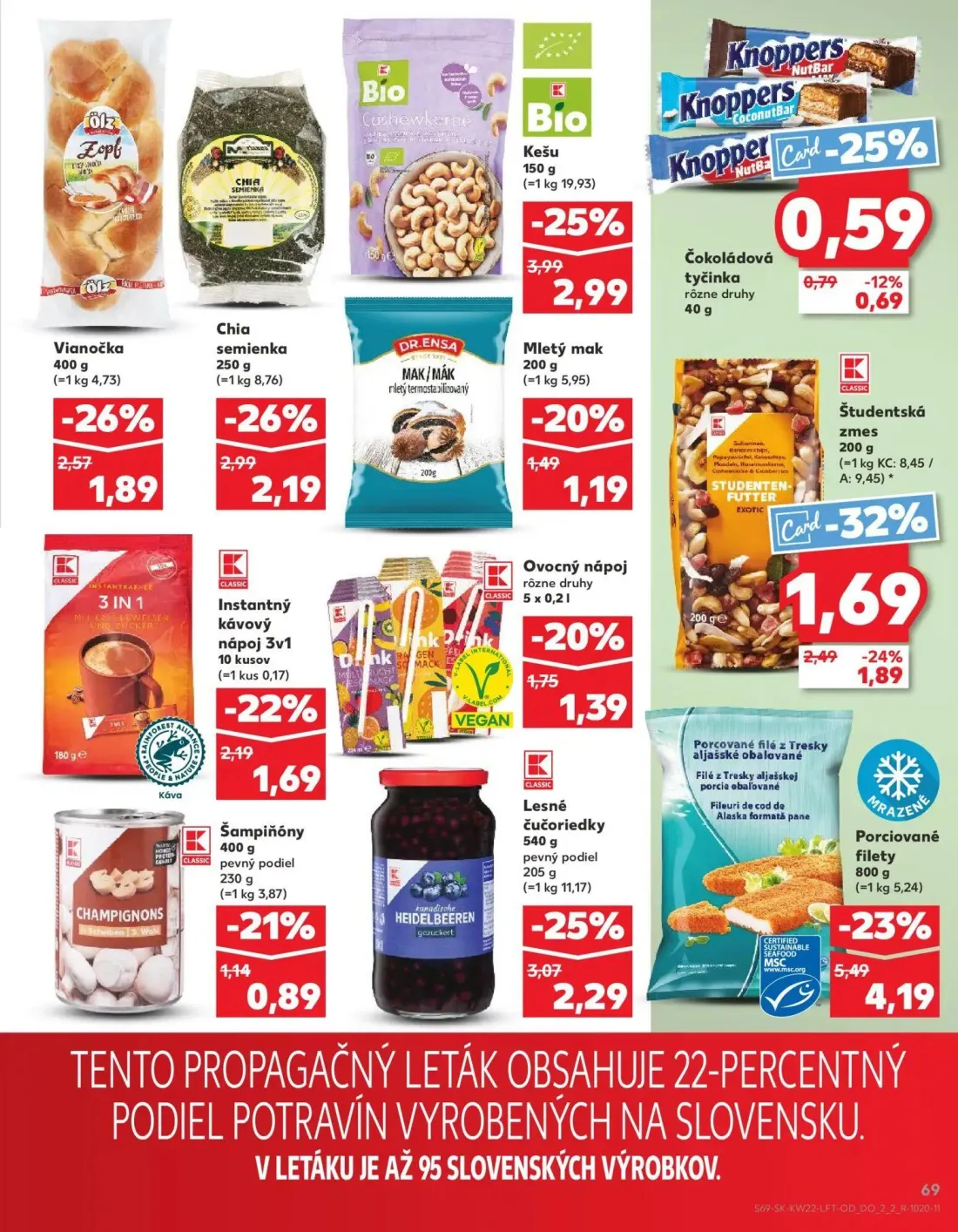 Kaufland leták, strana 69 z 72 — Porciované filety, Lesné čučoriedky, Vianočka