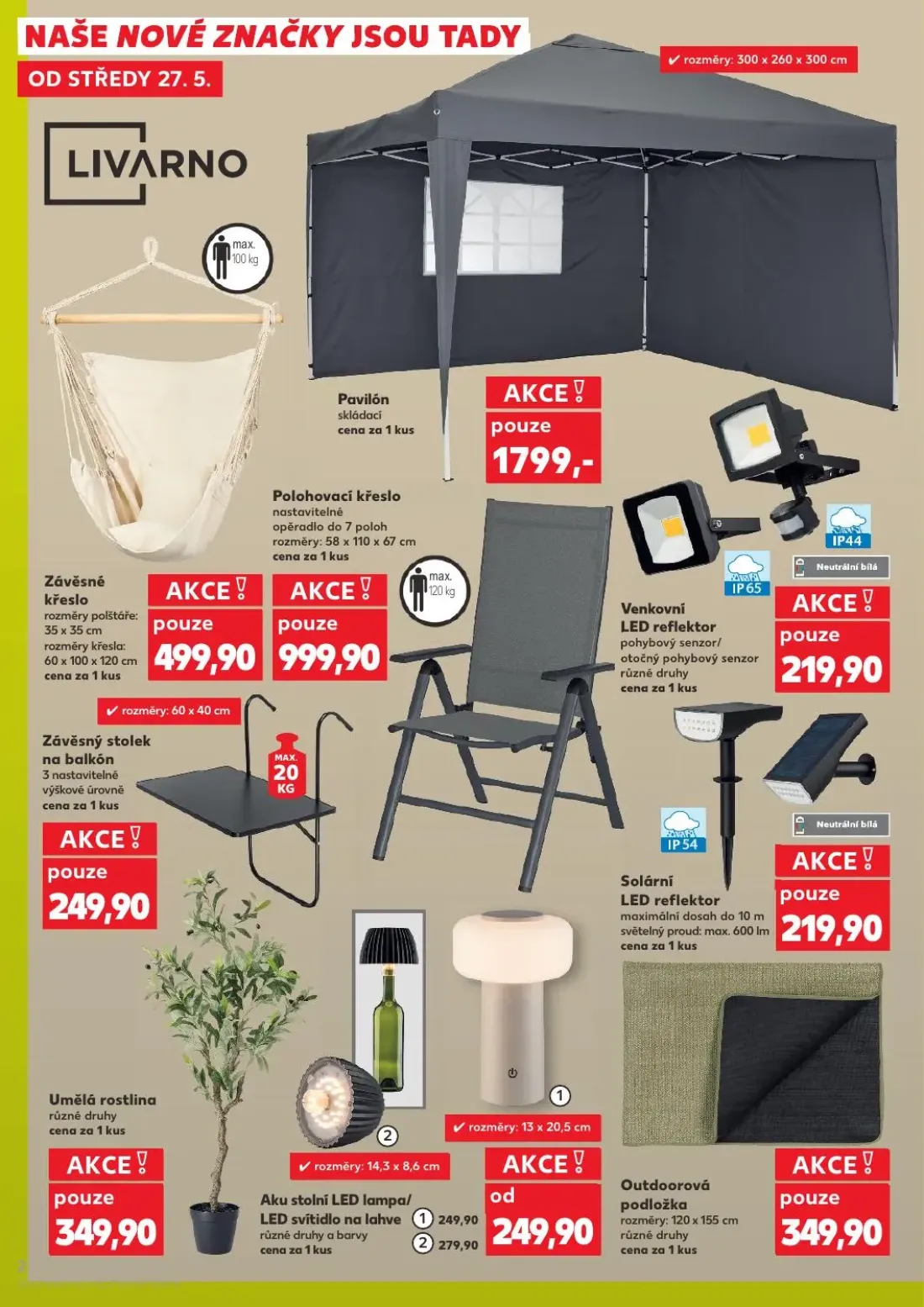Kaufland leták, strana 2 z 10 — Pavilón, Závěsné křeslo, Polohovací křeslo