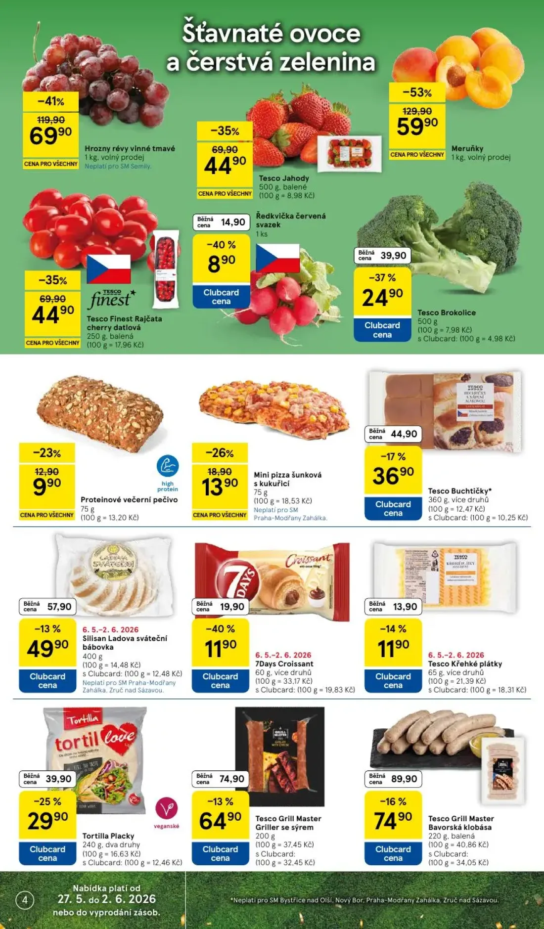 Tesco Supermarket leták, strana 4 z 10 — Tesco Grill Master Bavorská klobása, Tesco Grill Master Griller se sýrem, Tesco Buc…