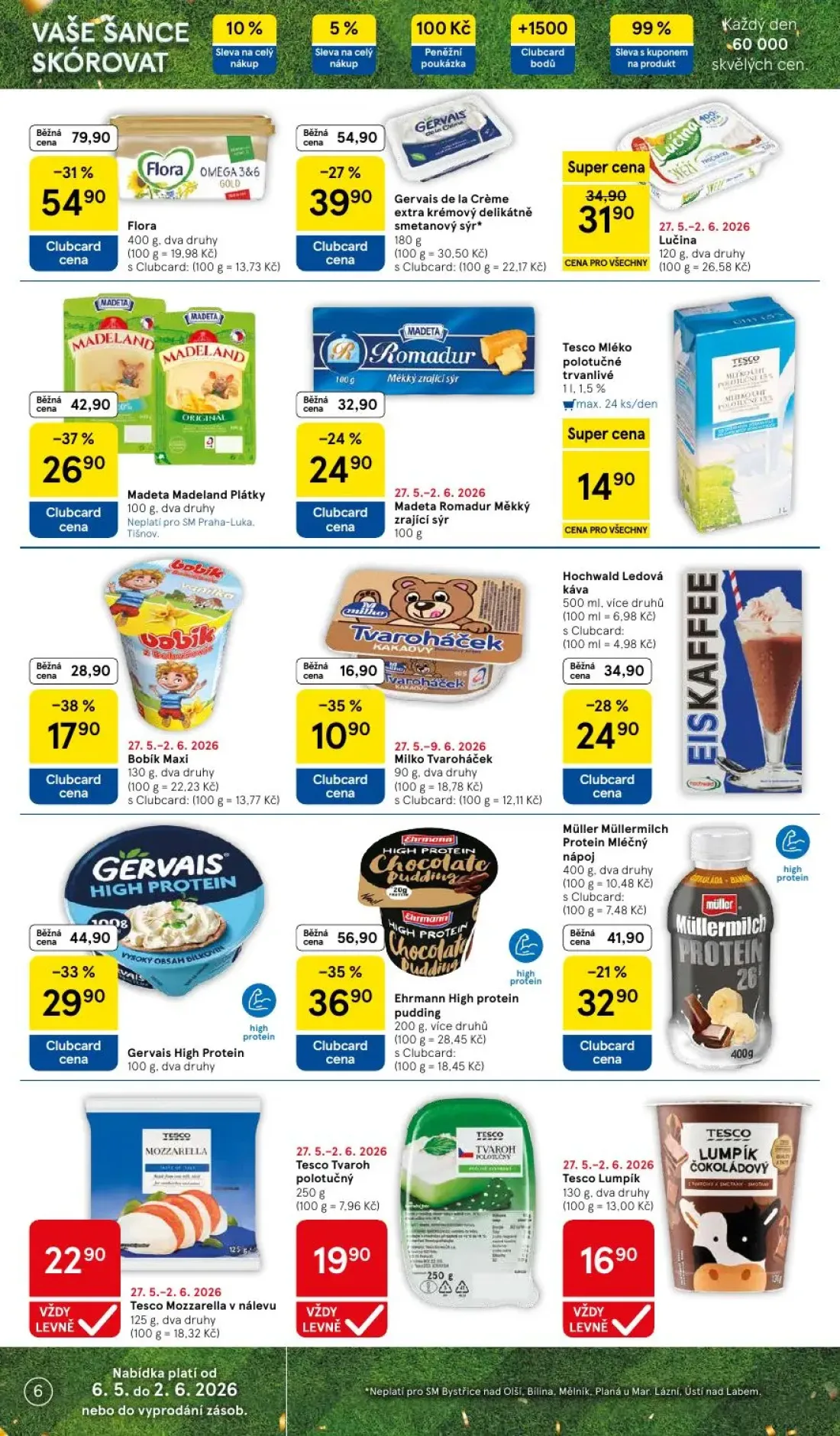 Tesco Supermarket leták, strana 6 z 10 — Flora, Tesco Mléko polotučné trvanlivé
