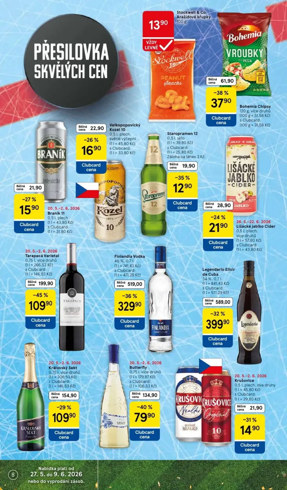 Tesco Supermarket leták, strana 8 z 10 — Bohemia Chipsy, Staropramen 12, Krušovice
