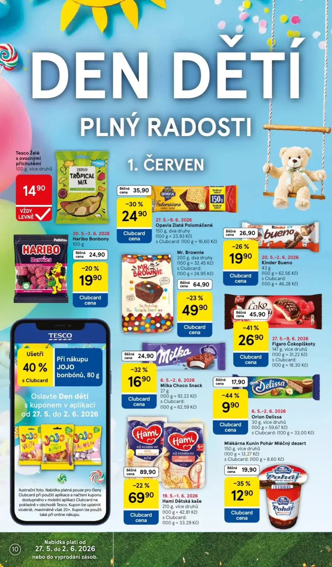 Tesco Supermarket leták, strana 10 z 10 — Figaro Čokopiškoty, Mr. Brownie, Opavia Zlaté Polomáčené