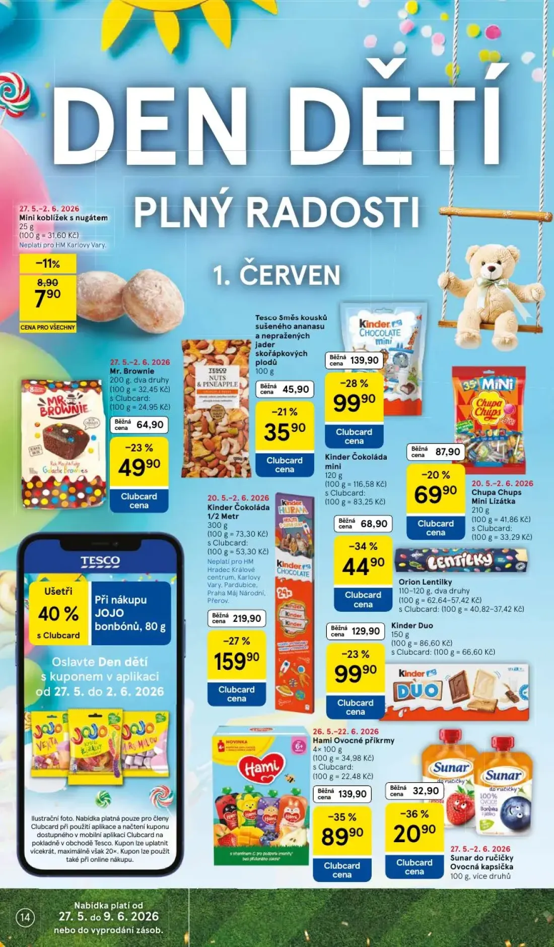 Tesco leták, strana 14 z 37 — Kinder Chocolate mini, Orion Lentilky