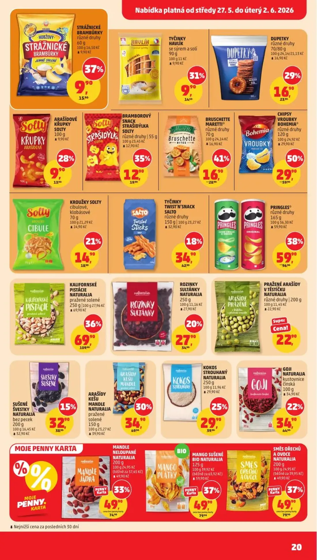 PENNY leták, strana 20 z 31 — PRINGLES, ARAŠÍDY KEŠU MANDLE NATURALIA