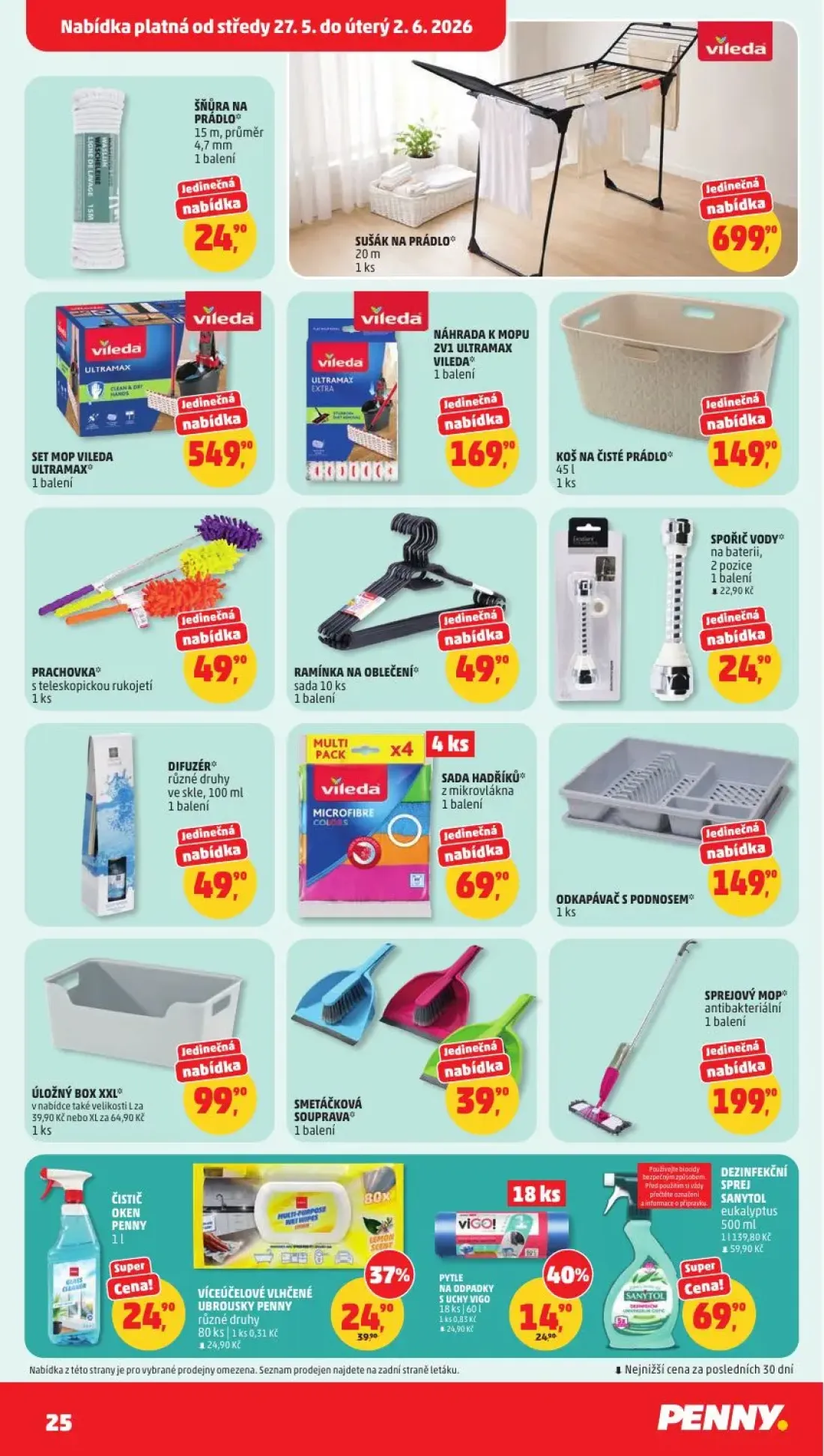PENNY leták, strana 25 z 31 — PYTLE NA ODPADKY S UCHY VIGO, SET MOP VILEDA ULTRAMAX