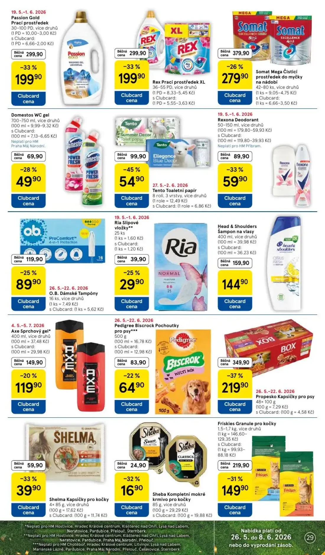 Tesco leták, strana 29 z 37 — Rex Prací prostředek XL, Domestos WC gel, Shelma Kapsičky pro kočky