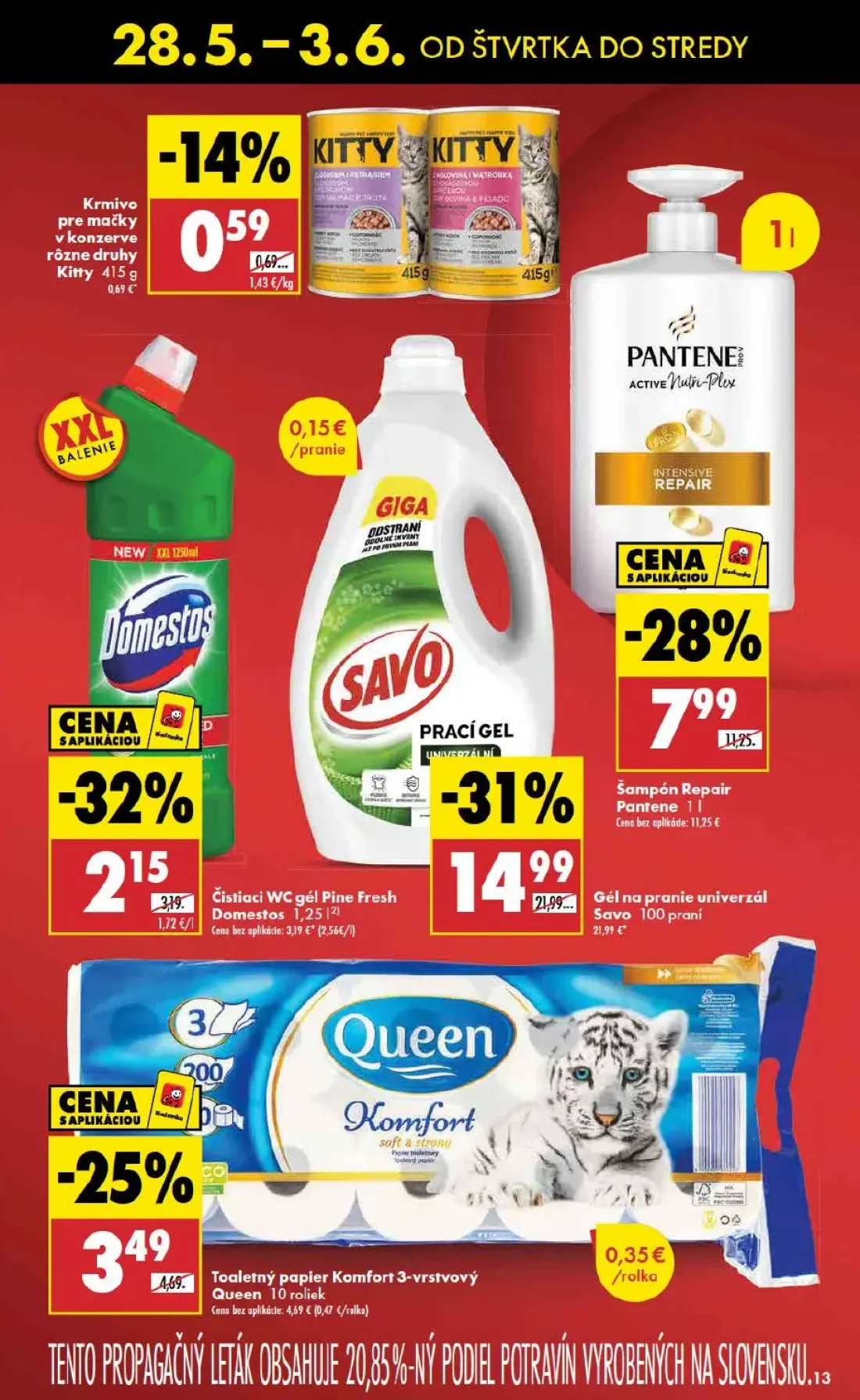Biedronka leták, strana 13 z 48 — Gél na pranie univerzál Savo, Toaletný papier Komfort 3-vrstvový Queen, Krmivo pre mačky v…