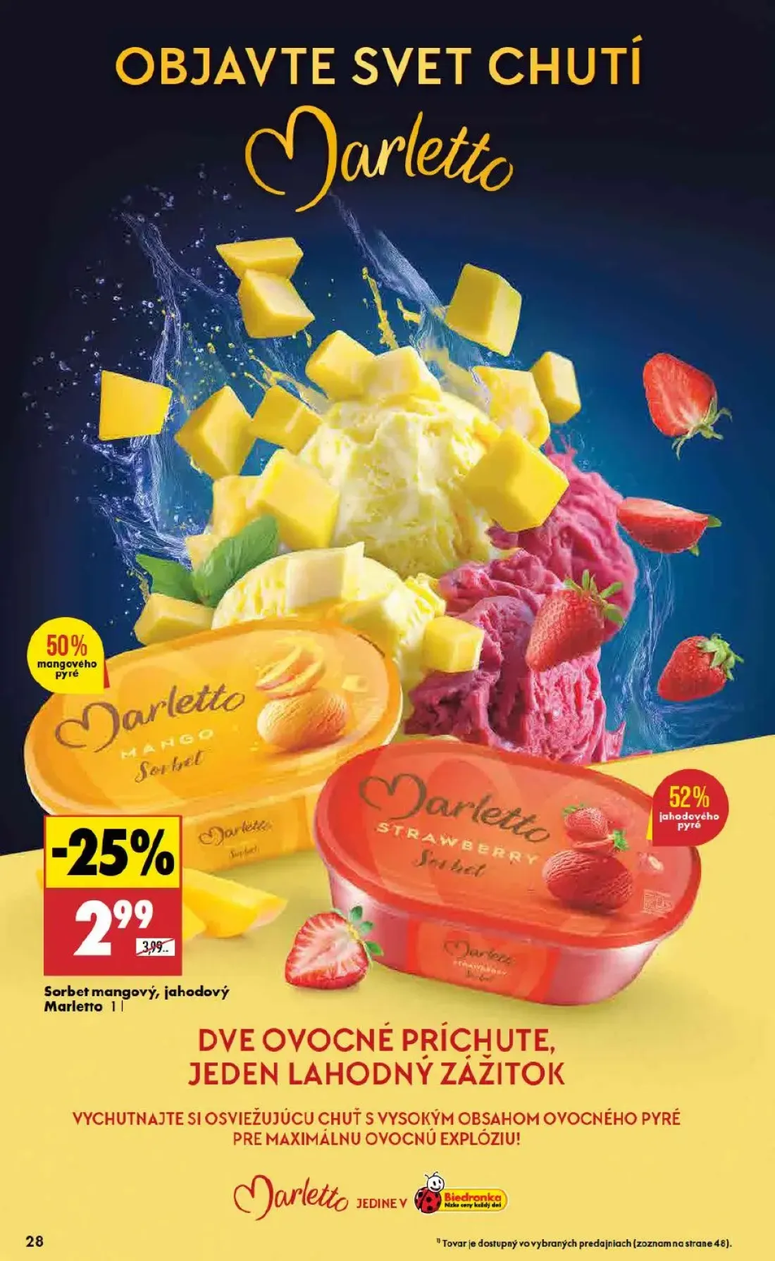 Biedronka leták, strana 28 z 48 — Sorbet mangový, jahodový Marletto
