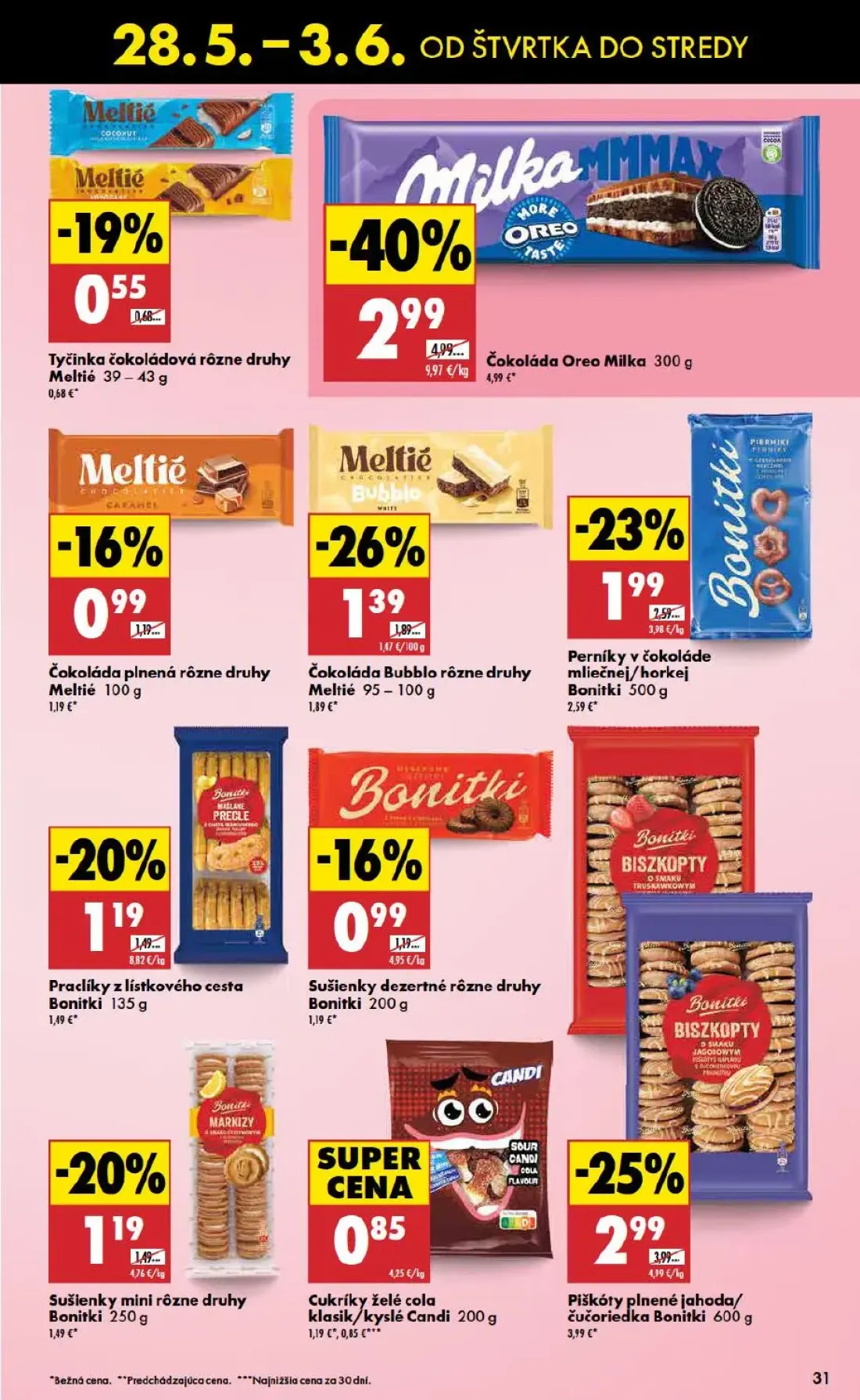 Biedronka leták, strana 31 z 48 — Čokoláda Oreo Milka, Piškóty plnené jahoda/čučoriedka Bonitki, Perníky v čokoláde mliečnej…