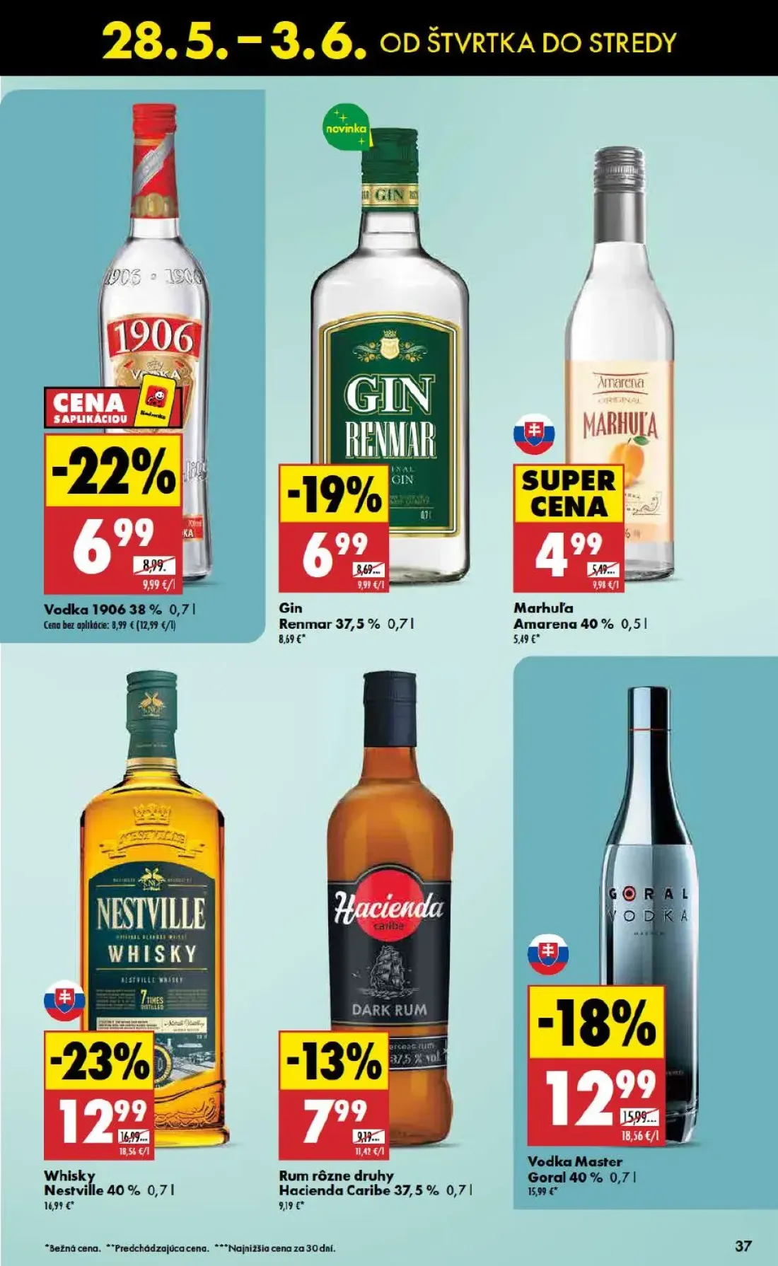 Biedronka leták, strana 37 z 48 — Whisky Nestville 40%, Vodka Master Goral 40%, Vodka 1906 38%