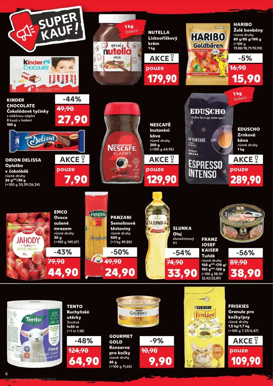 Kaufland leták, strana 4 z 52 — NUTELLA Lískooříškový krém, EDUSCHO Zrnková káva