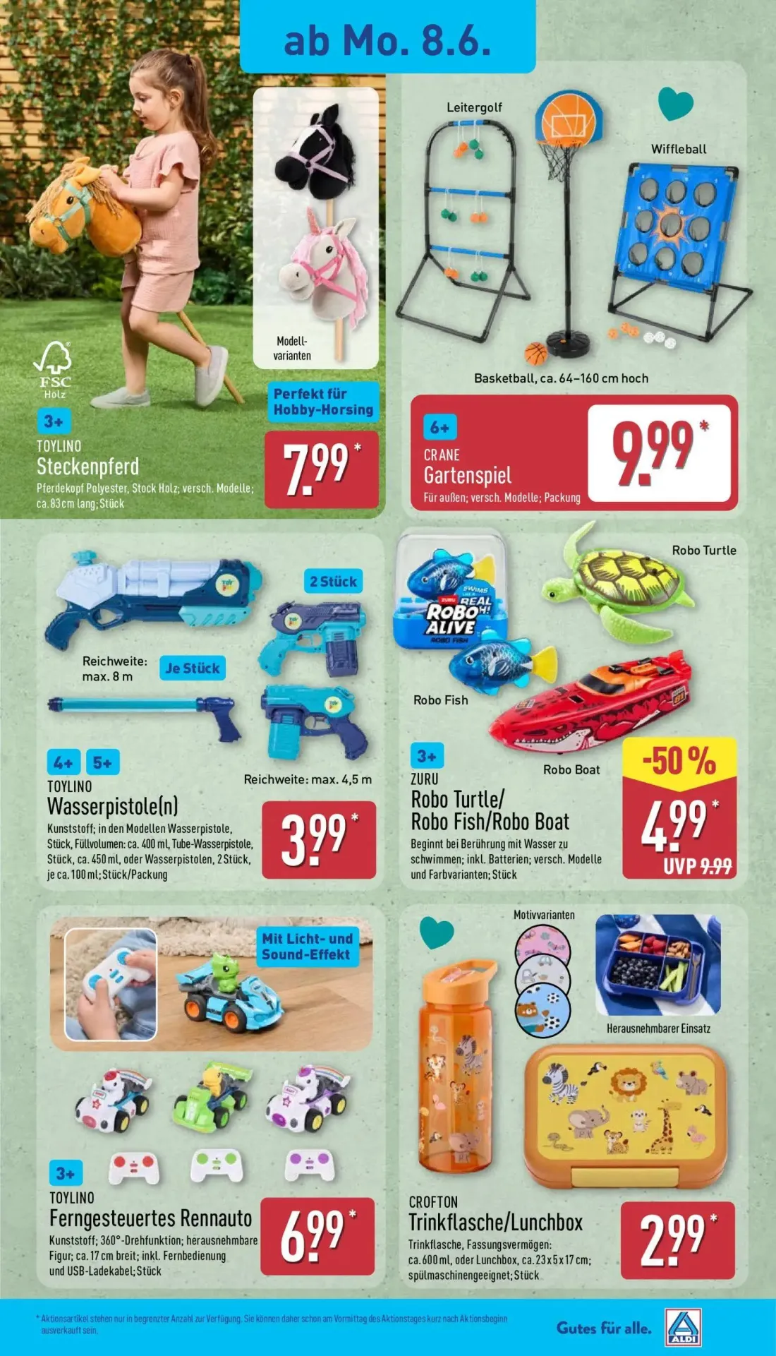 Aldi Nord Prospekt, Seite 3 von 15 — ZURU Robo Turtle/Robo Fish/Robo Boat, TOYLINO Steckenpferd, CRANE Gartenspiel