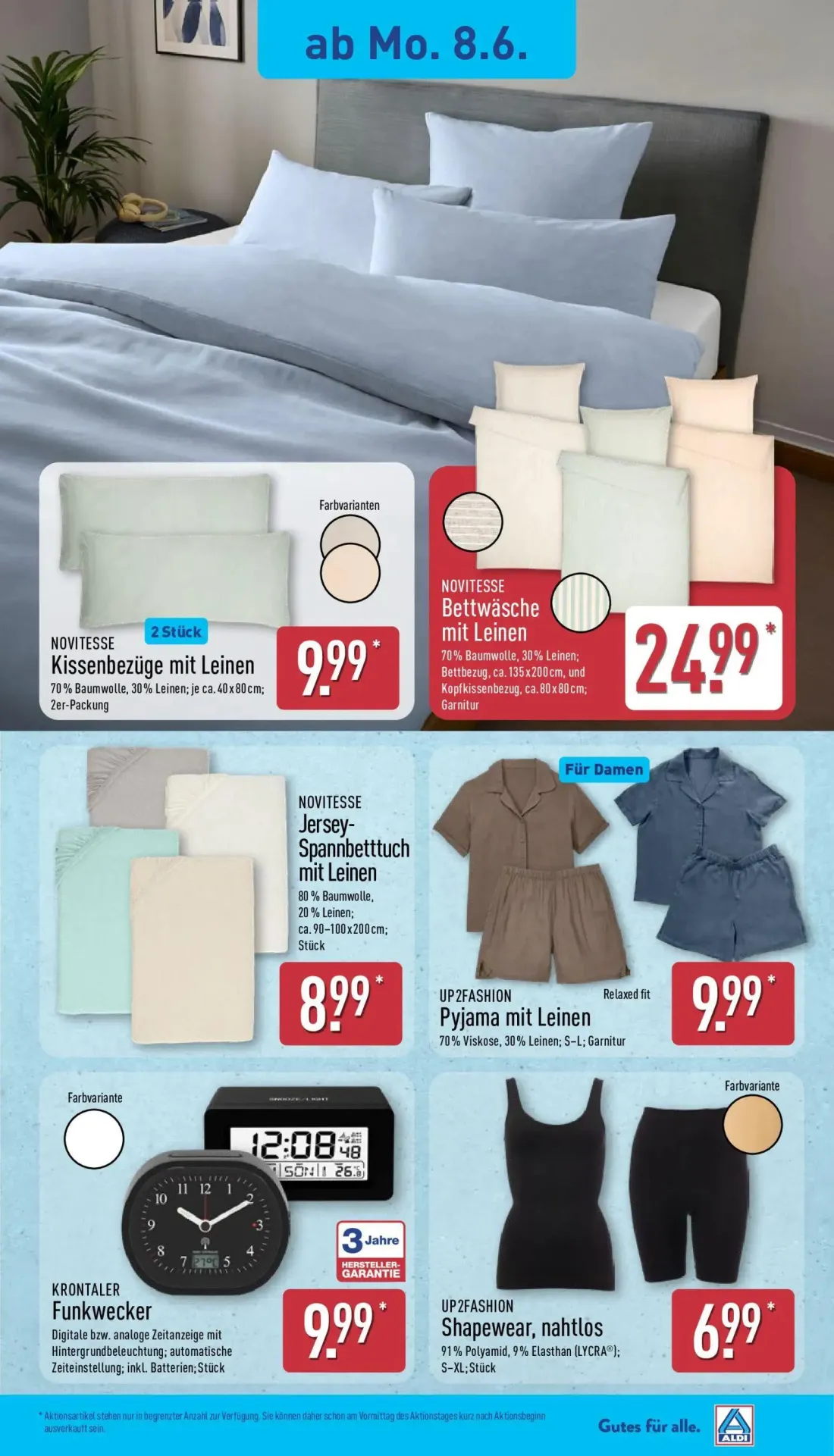 Aldi Nord Prospekt, Seite 5 von 15 — Kissenbezüge mit Leinen, Bettwäsche mit Leinen, Jersey- Spannbetttuch mit Leinen