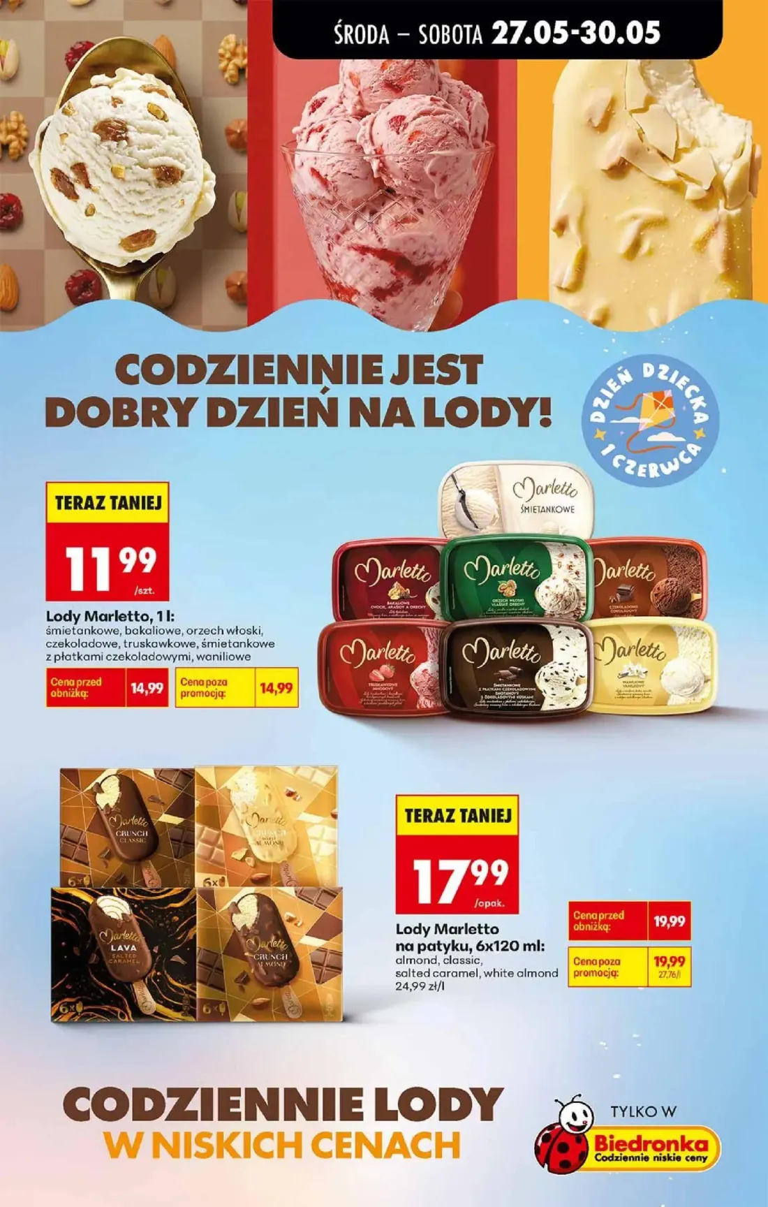 Biedronka gazetka, strona 17 z 72 — Lody Marletto na patyku, Lody Marletto