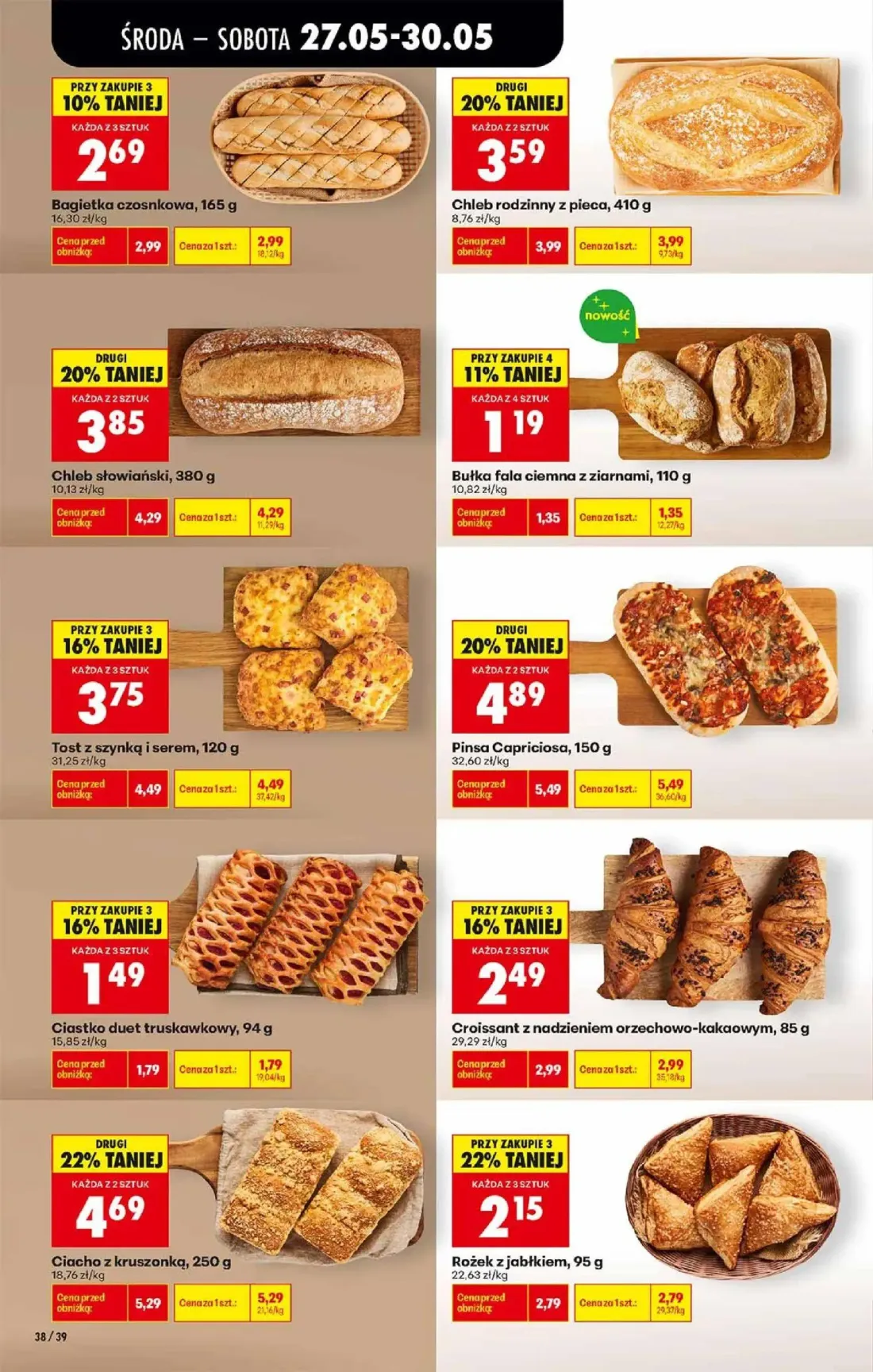 Biedronka gazetka, strona 38 z 72 — Rożek z jabłkiem, Ciacho z kruszonką, Croissant z nadzieniem orzechowo-kakaowym