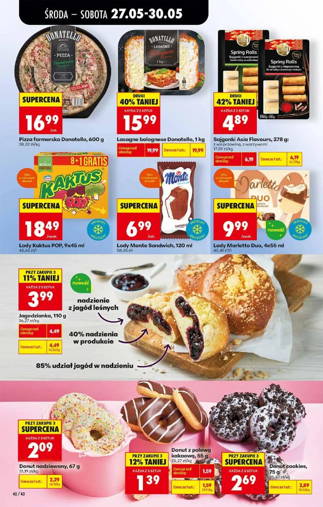 Biedronka gazetka, strona 42 z 72 — Jagodzianka, Donut nadziewany, Donut z polewą kakaową