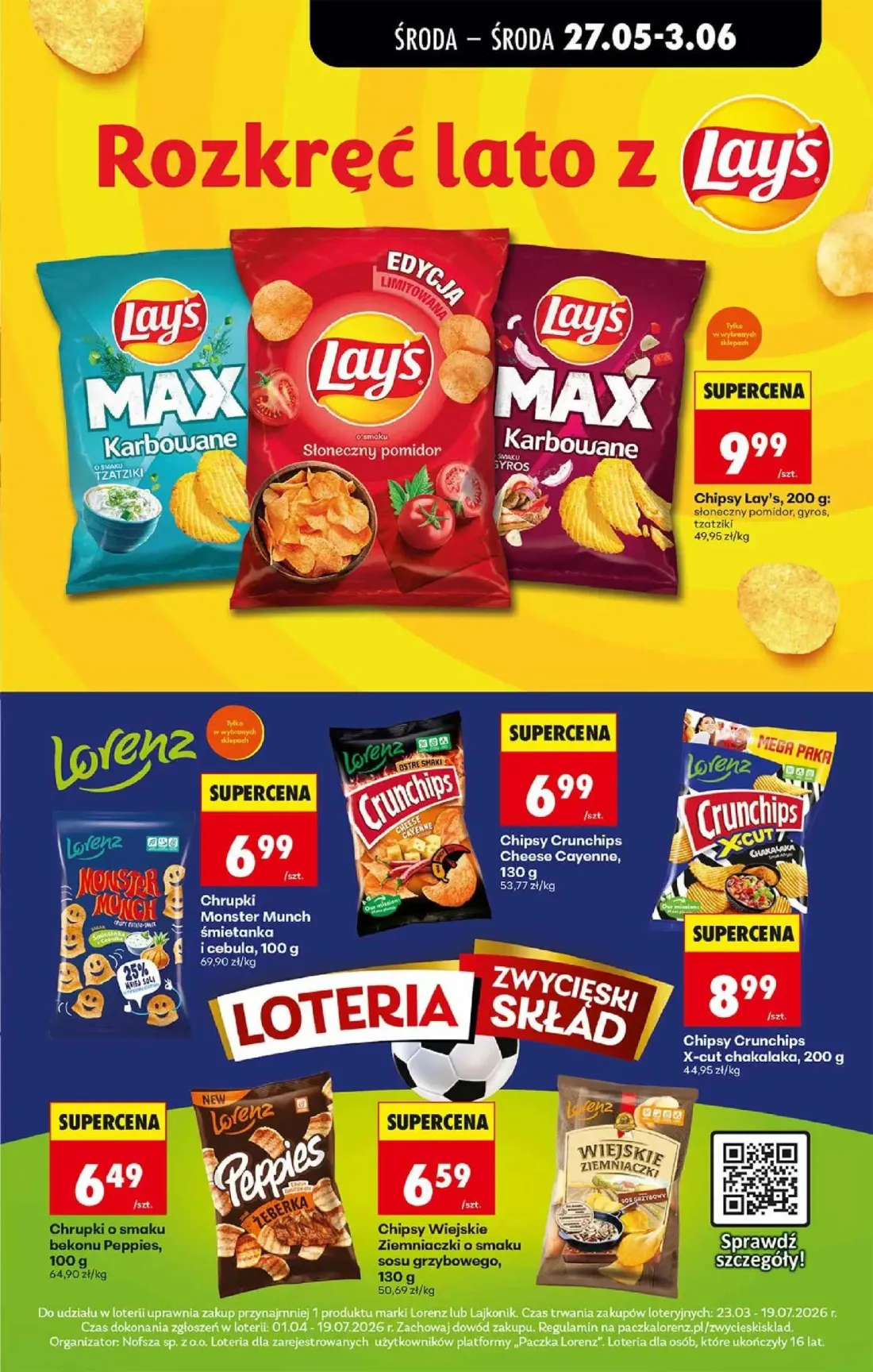 Biedronka gazetka, strona 47 z 72 — Chipsy Lay's, Chrupki Monster Munch śmietanka i cebula, Chipsy Crunchips Cheese Cayenne