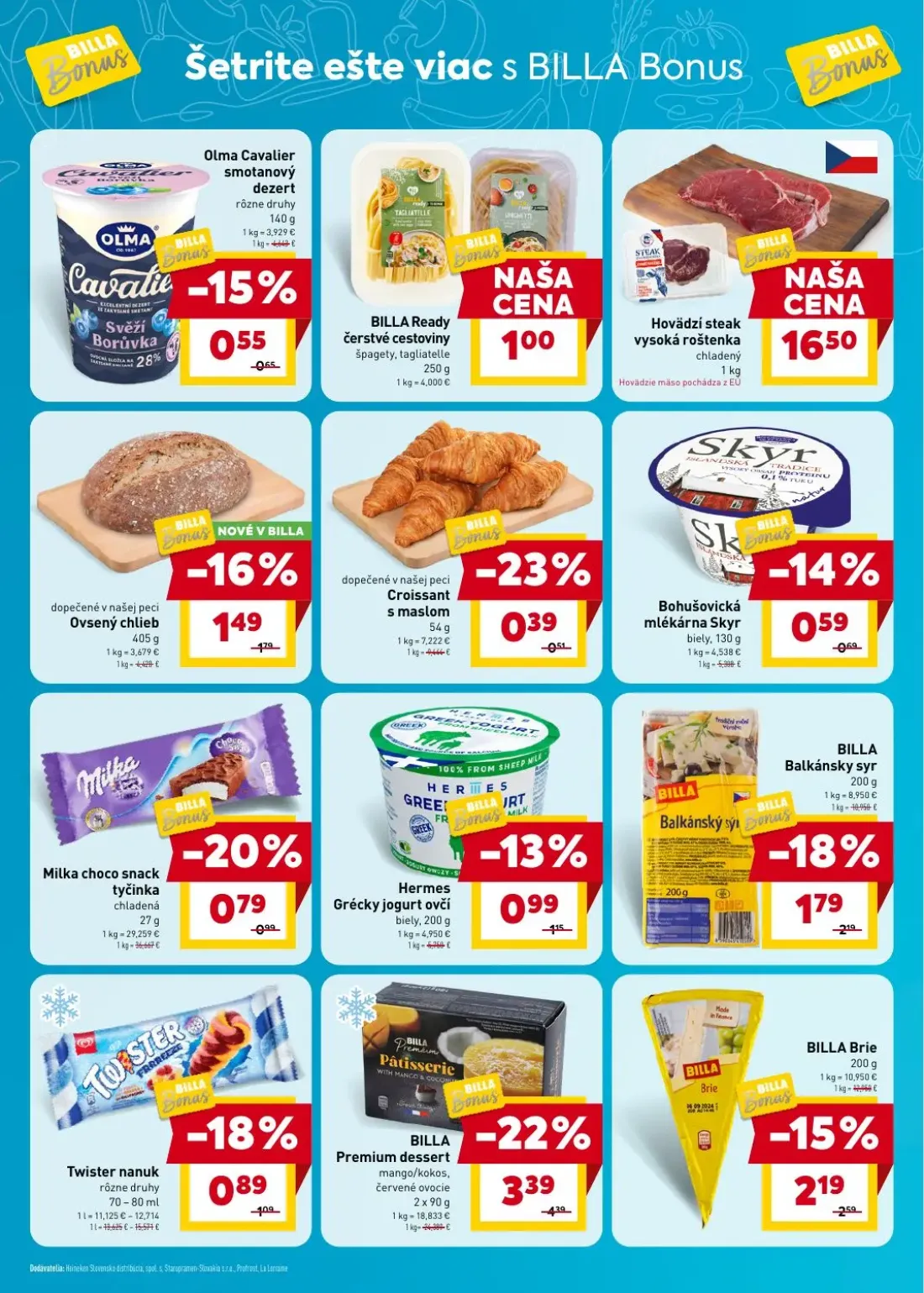 Billa leták, strana 2 z 5 — Ovsený chlieb, Milka choco snack tyčinka, Hermes Grécky jogurt ovčí biely