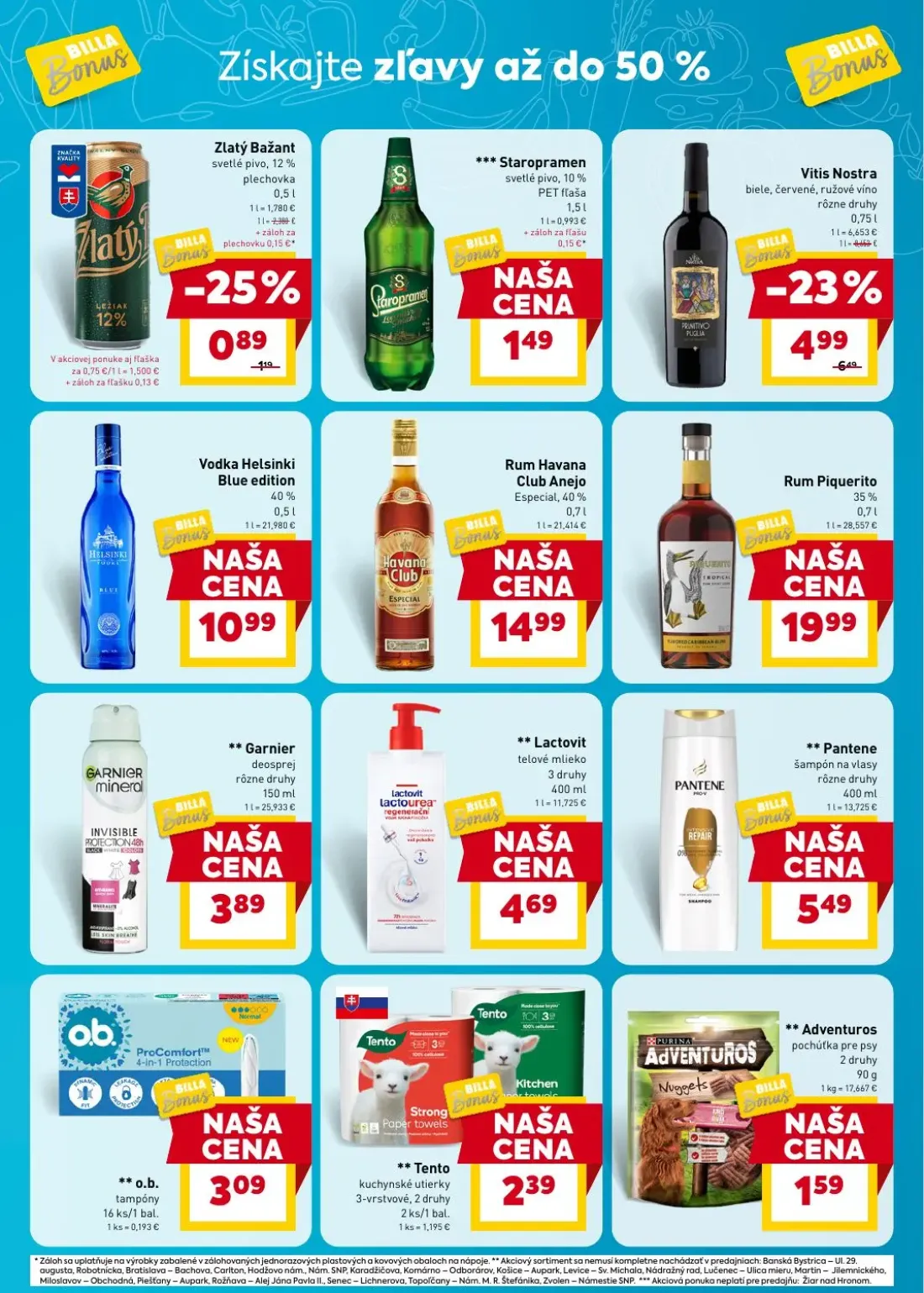 Billa leták, strana 5 z 5 — Zlatý Bažant svetlé pivo, Garnier deosprej rôzne druhy, Lactovit telové mlieko
