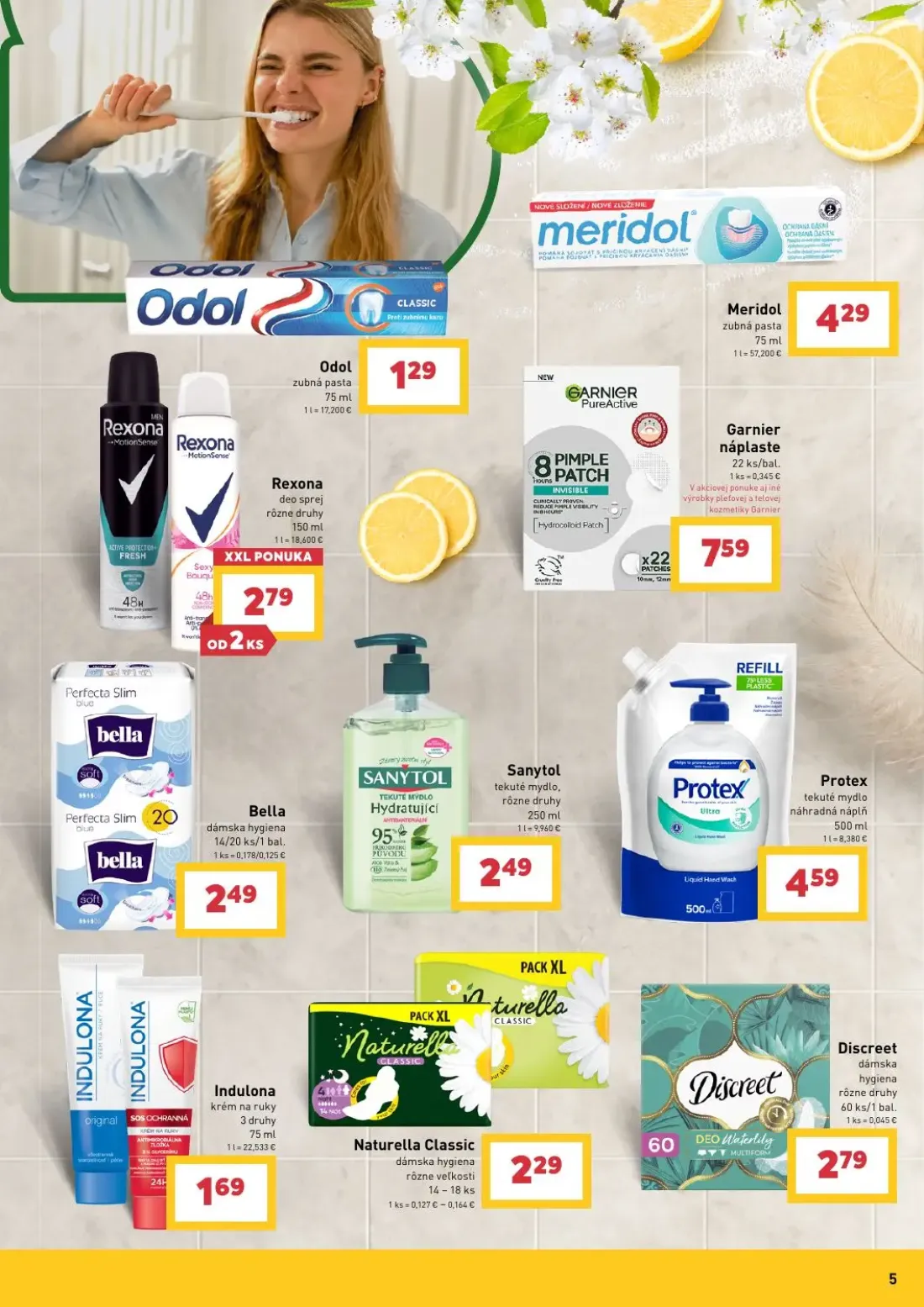 Billa leták, strana 5 z 6 — Odol zubná pasta, Meridol zubná pasta, Rexona deo sprej