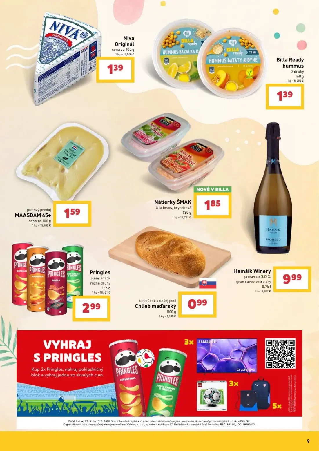 Billa leták, strana 9 z 16 — Niva Originál, Billa Ready hummus, MAASDAM 45+