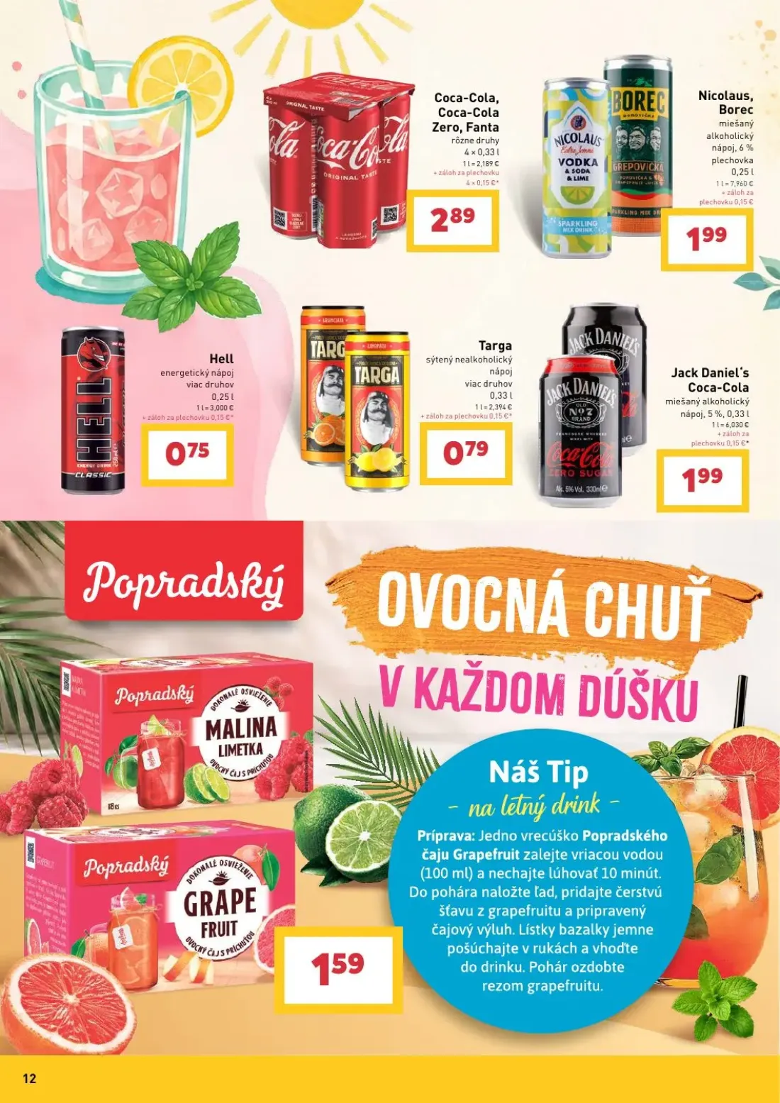Billa leták, strana 12 z 16 — Coca-Cola, Coca-Cola Zero, Fanta, Nicolaus, Borec, Hell energetický nápoj