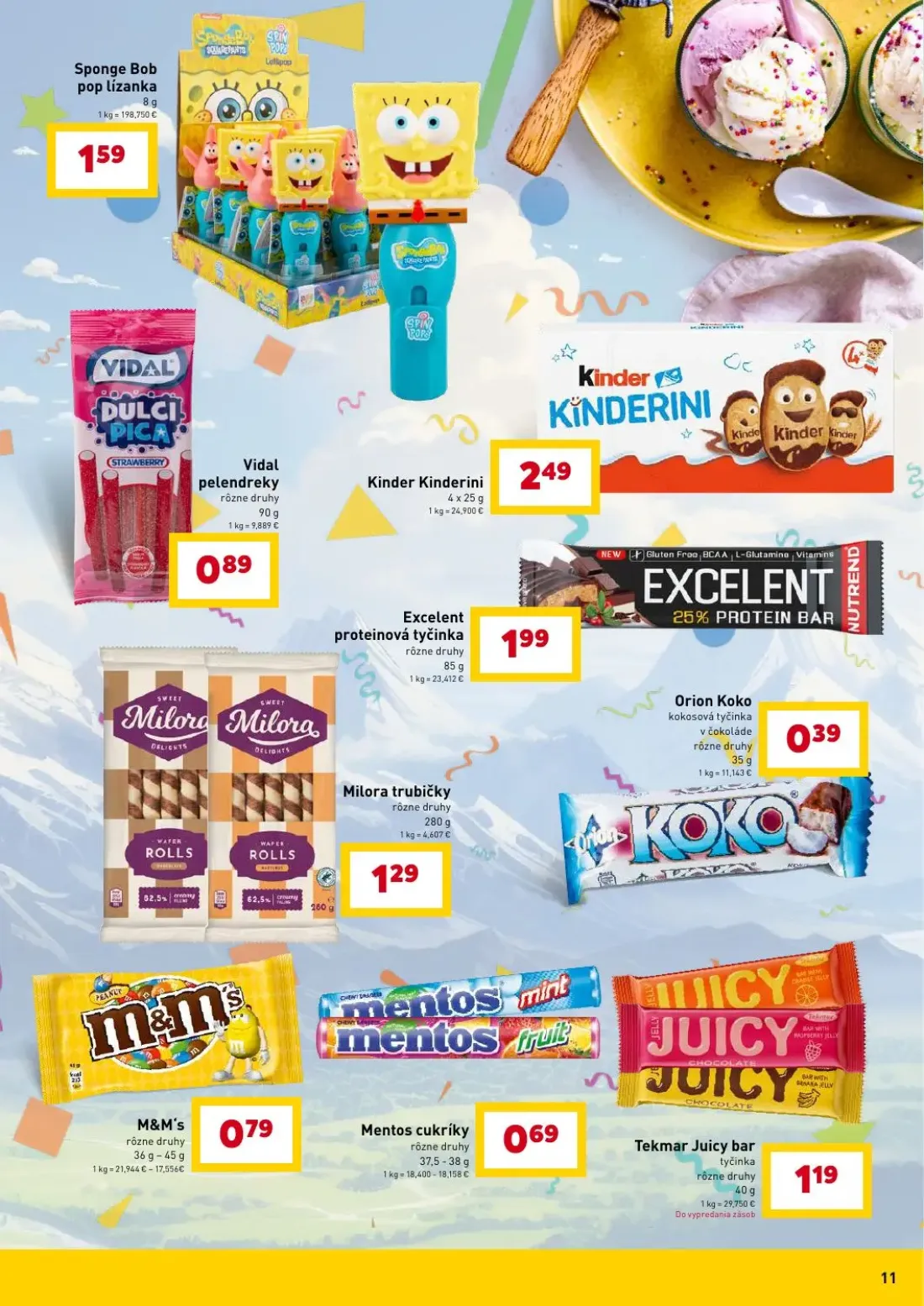 Billa leták, strana 11 z 18 — Sponge Bob pop lízanka, Vidal pelendreky, Kinder Kinderini