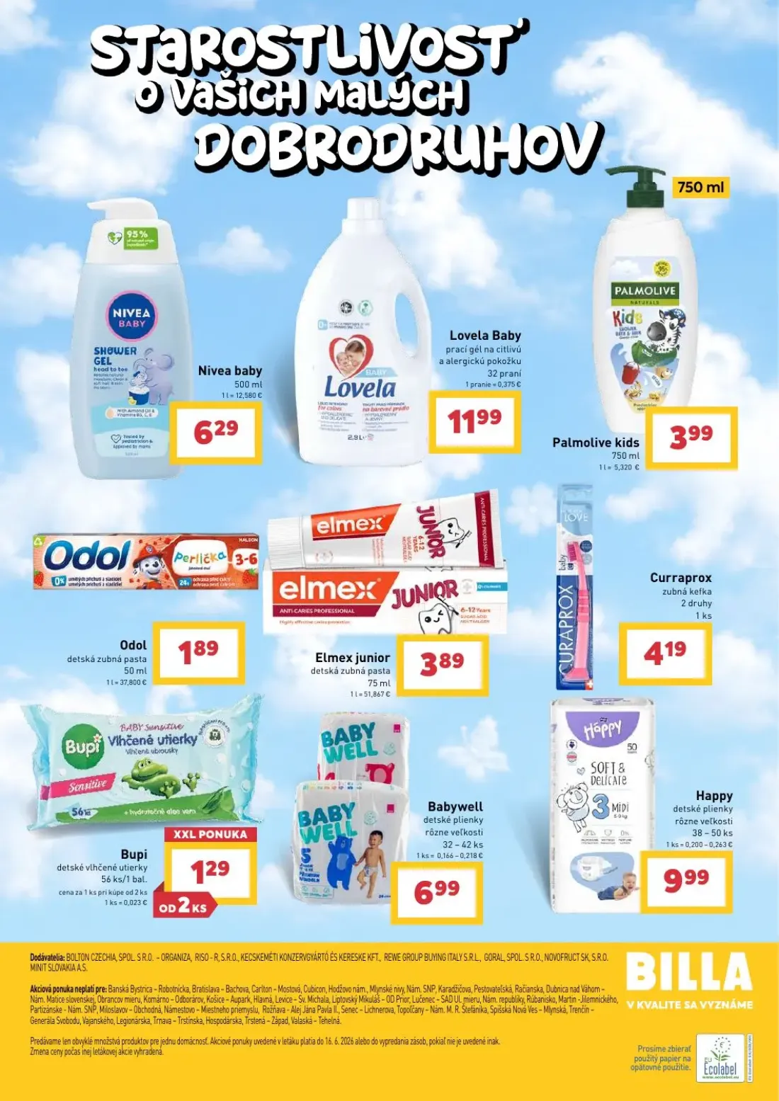 Billa leták, strana 18 z 18 — Nivea baby Shower Gel, Lovela Baby prací gél, Palmolive kids