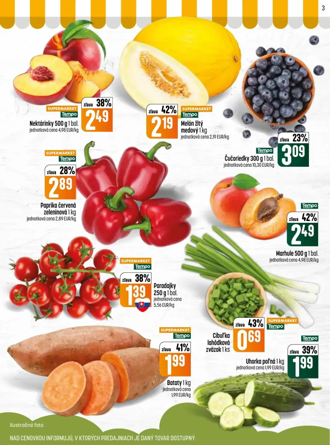 Coop Jednota leták, strana 3 z 28 — Nektárinky, Melón žltý medový, Čučoriedky