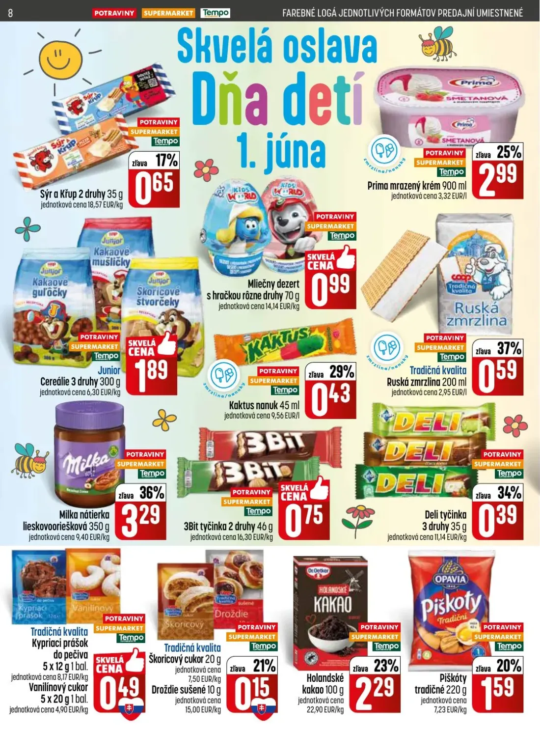 Coop Jednota leták, strana 8 z 28 — Mliečny dezert s hračkou, Tradičná kvalita Kypriaci prášok do pečiva, Tradičná kvalita V…