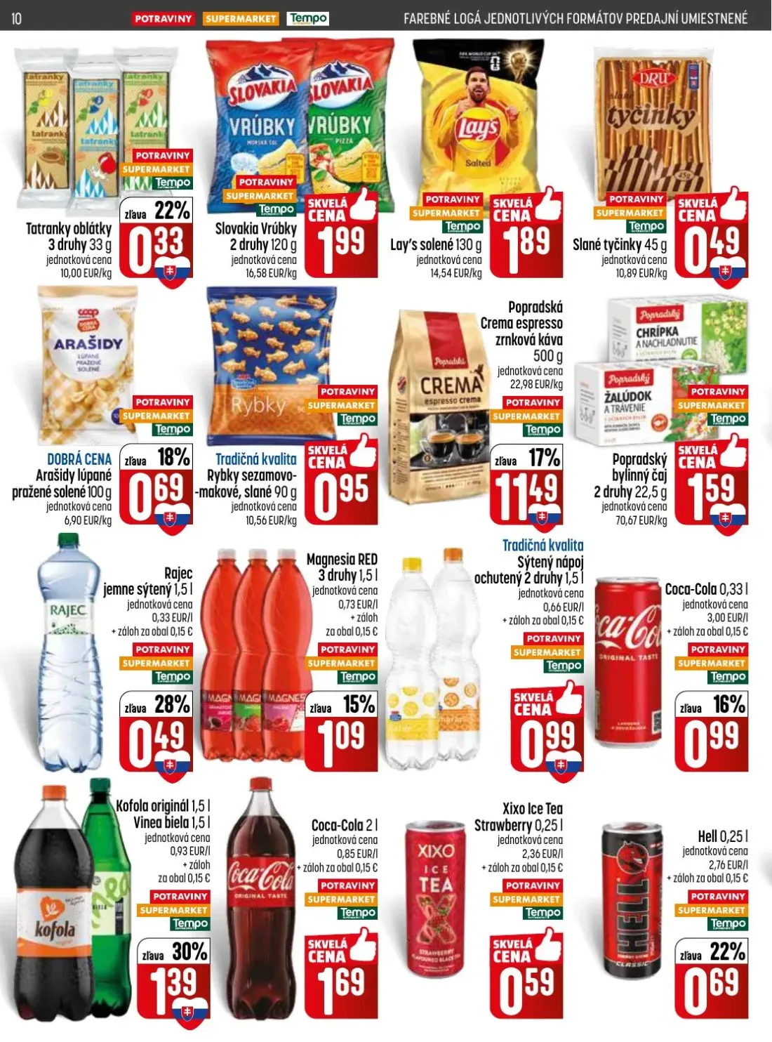 Coop Jednota leták, strana 10 z 28 — Popradská Crema espresso zrnková káva, Kofola originál Vinea biela, Sýtený nápoj ochute…