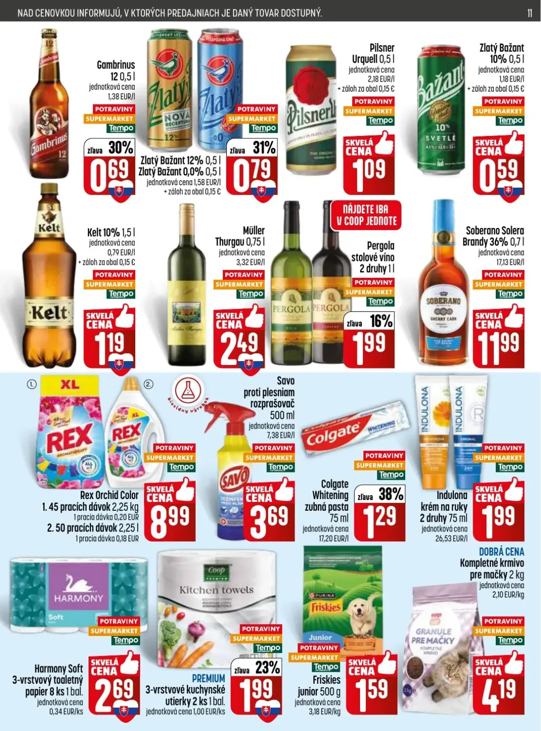 Coop Jednota leták, strana 11 z 28 — Gambrinus, Zlatý Bažant, Zlatý Bažant
