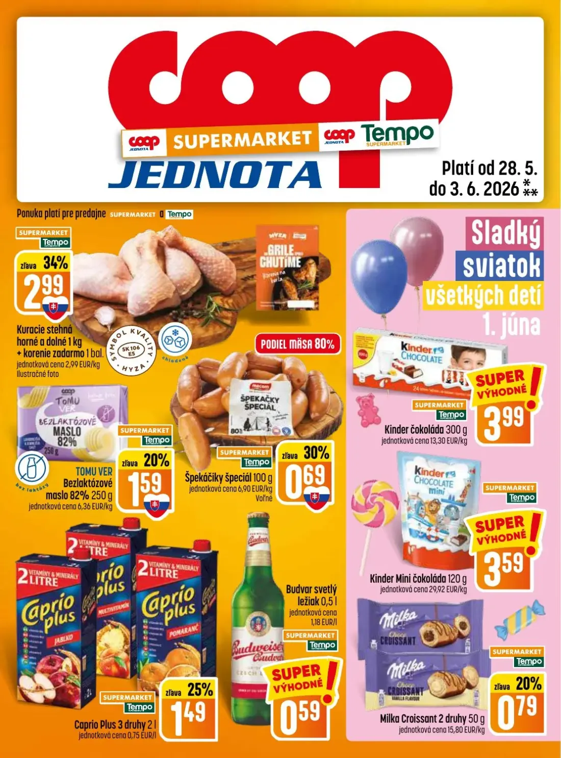 Coop Jednota leták, strana 13 z 28 — Kuracie stehná horné a dolné, Špekáčiky špeciál