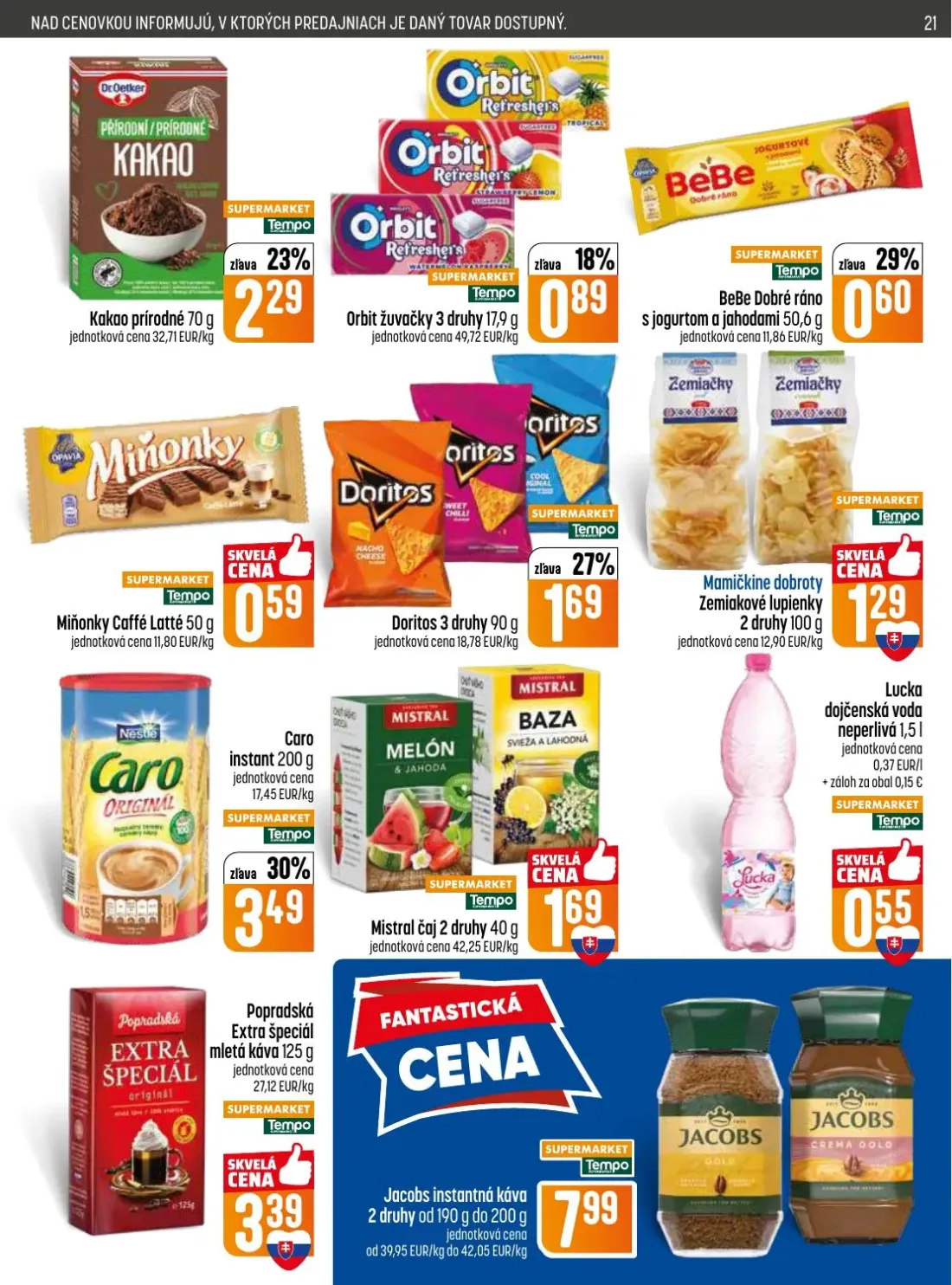 Coop Jednota leták, strana 21 z 28 — Popradská Extra špeciál mletá káva, Jacobs instantná káva 2 druhy