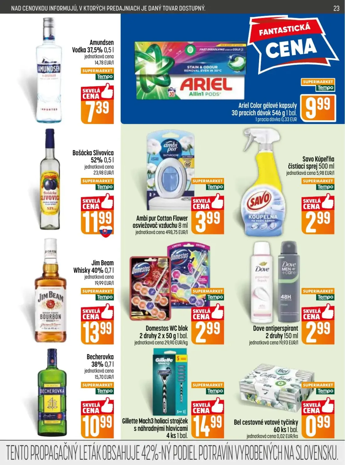 Coop Jednota leták, strana 23 z 28 — Ariel Color gélové kapsuly, Ambi pur Cotton Flower osviežovač vzduchu, Savo Kúpeľňa čis…