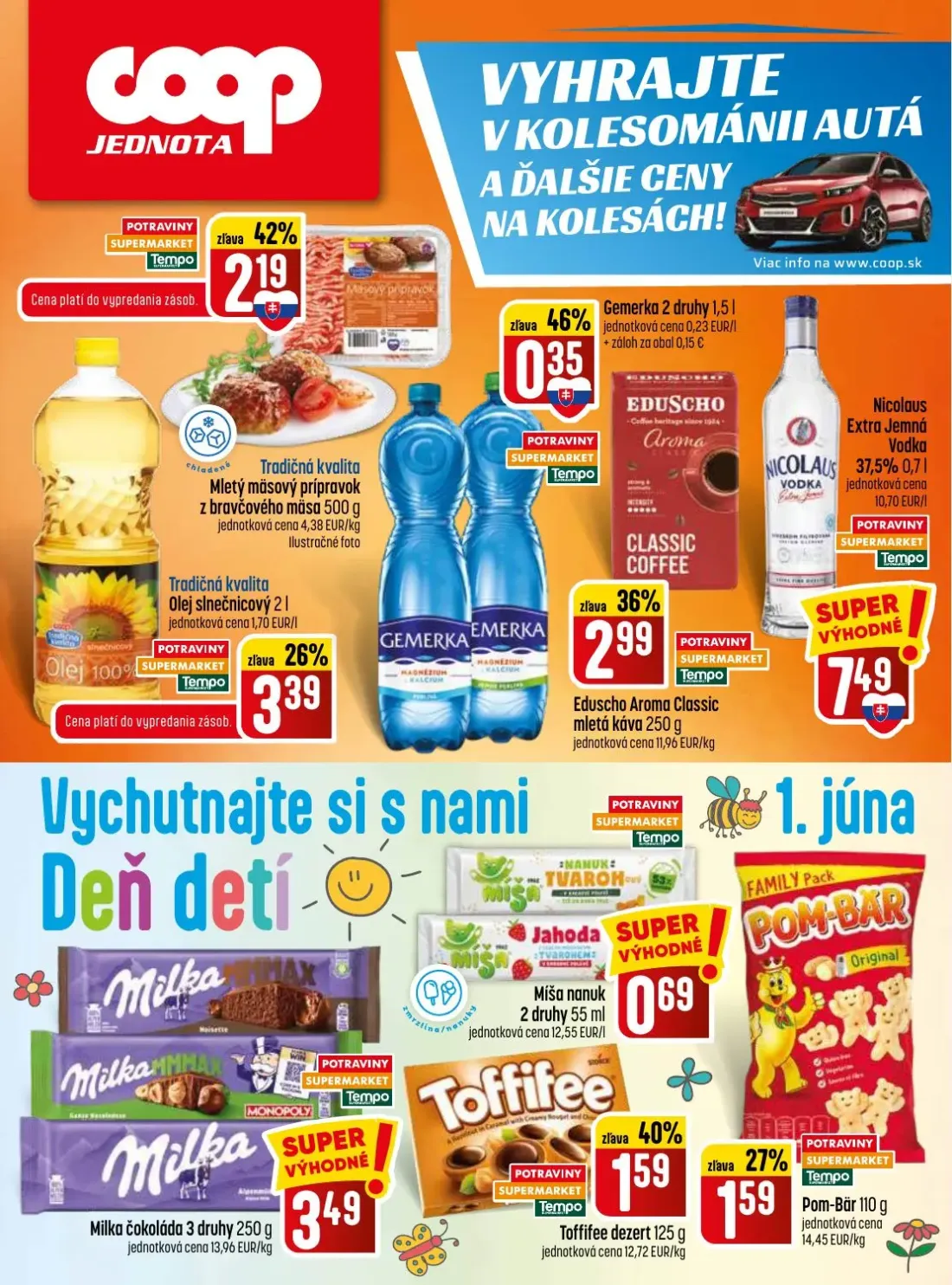 Coop Jednota leták, strana 28 z 28 — Milka čokoláda, Eduscho Aroma Classic mletá káva, Mletý mäsový prípravok z bravčového m…