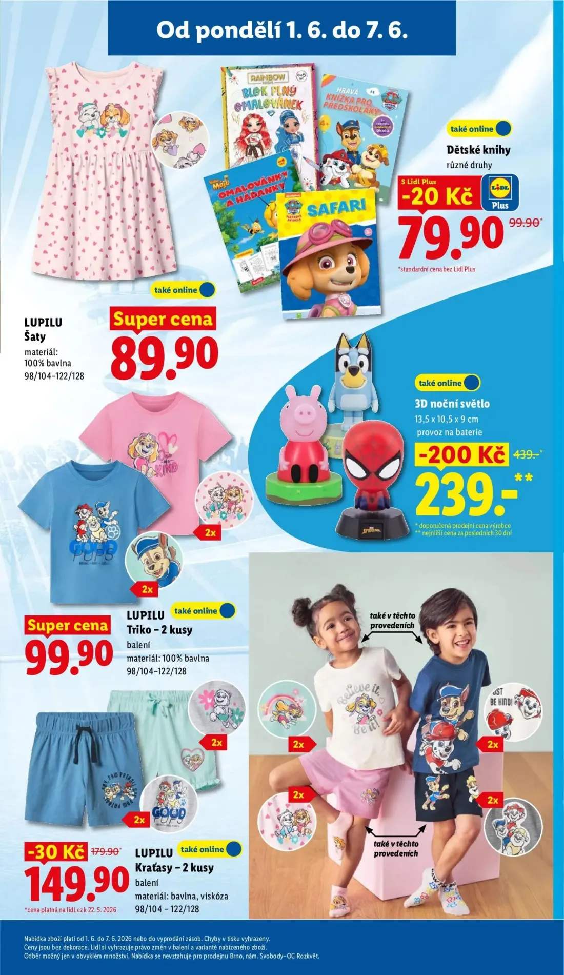 Lidl leták, strana 39 z 53 — 3D noční světlo, LUPILU Kraťasy, Dětské knihy