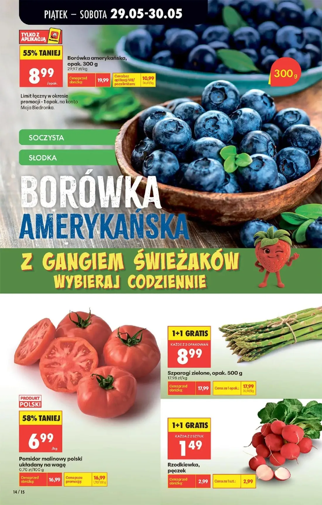 Biedronka gazetka, strona 18 z 40 — Borówka amerykańska, Pomidor malinowy polski, Szparagi zielone