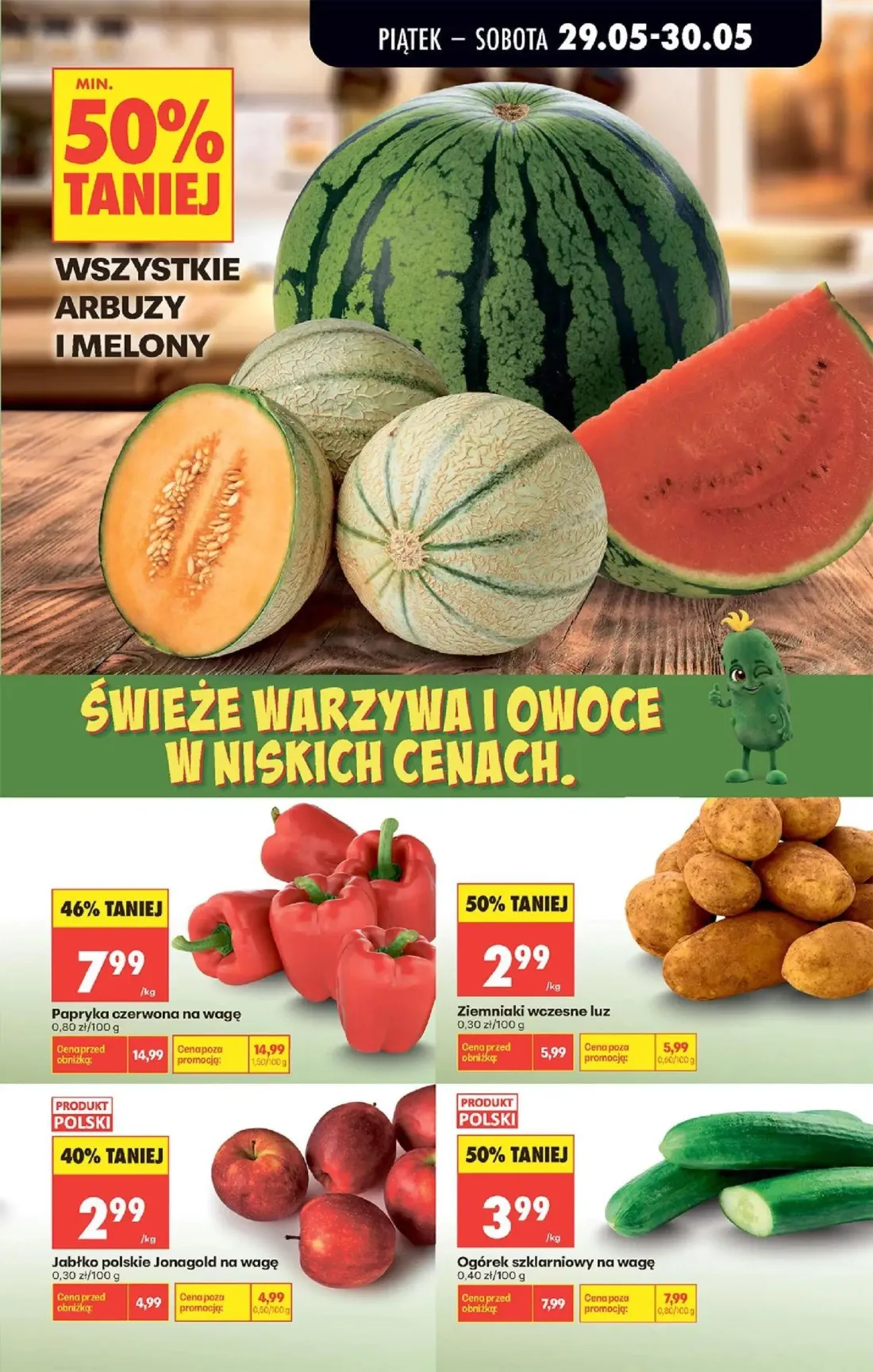 Biedronka gazetka, strona 19 z 40 — Papryka czerwona na wagę, Ogórek szklarniowy na wagę, Ziemniaki wczesne luz