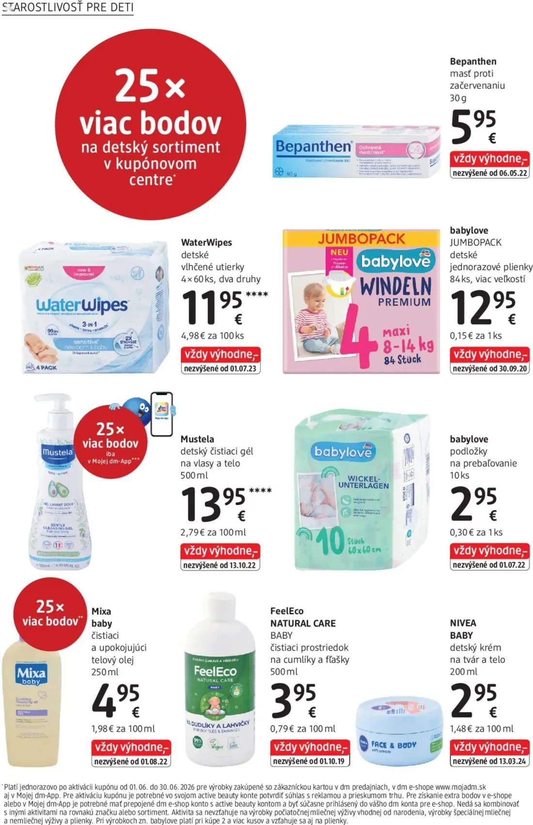 DM Drogerie leták, strana 22 z 32 — Bepanthen masť proti začervenaniu, WaterWipes vlhčené utierky, babylove jednorazové plie…