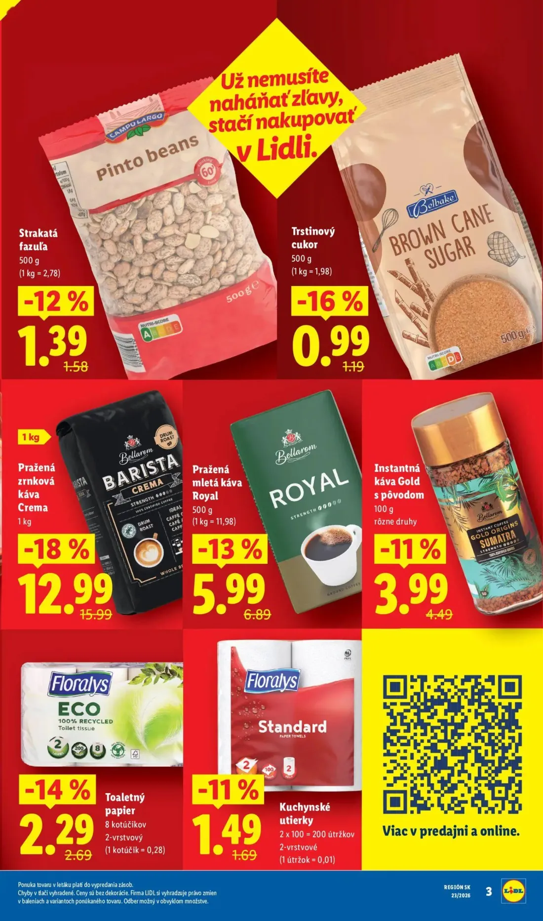 Lidl leták, strana 3 z 97 — Pražená zrnková káva Crema, Pražená mletá káva Royal, Instantná káva Gold s pôvodom