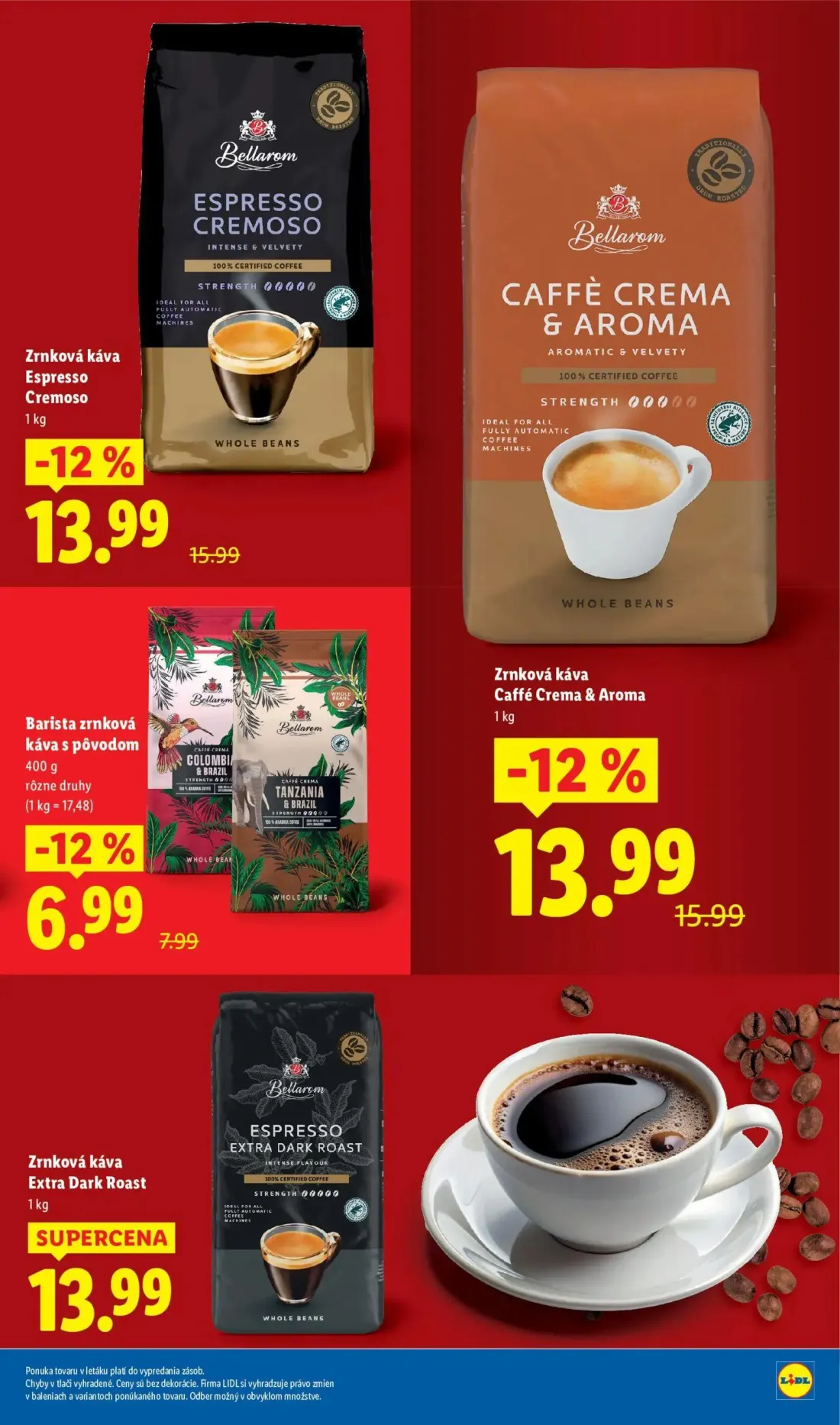 Lidl leták, strana 5 z 97 — Zrnková káva Espresso Cremoso, Zrnková káva Caffé Crema & Aroma, Barista zrnková káva s pôvodom