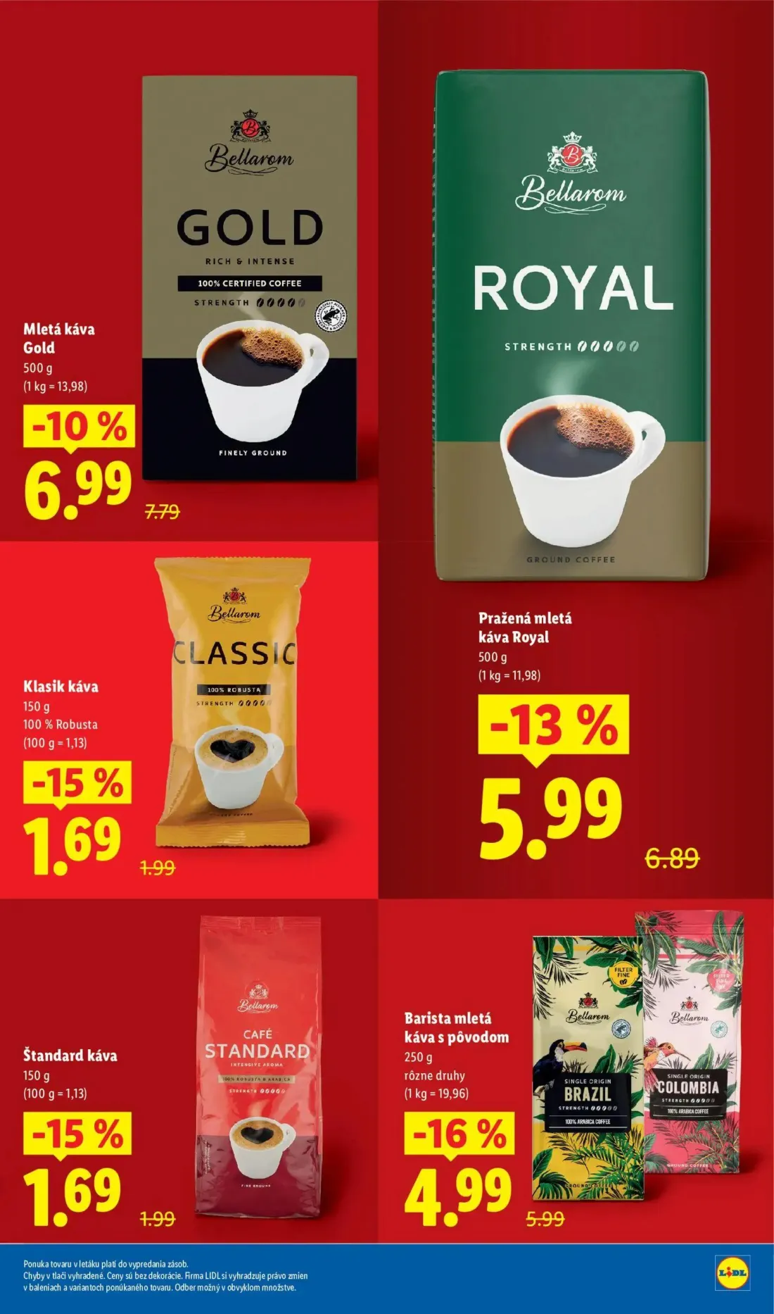 Lidl leták, strana 7 z 97 — Barista mletá káva s pôvodom, Pražená mletá káva Royal, Mletá káva Gold