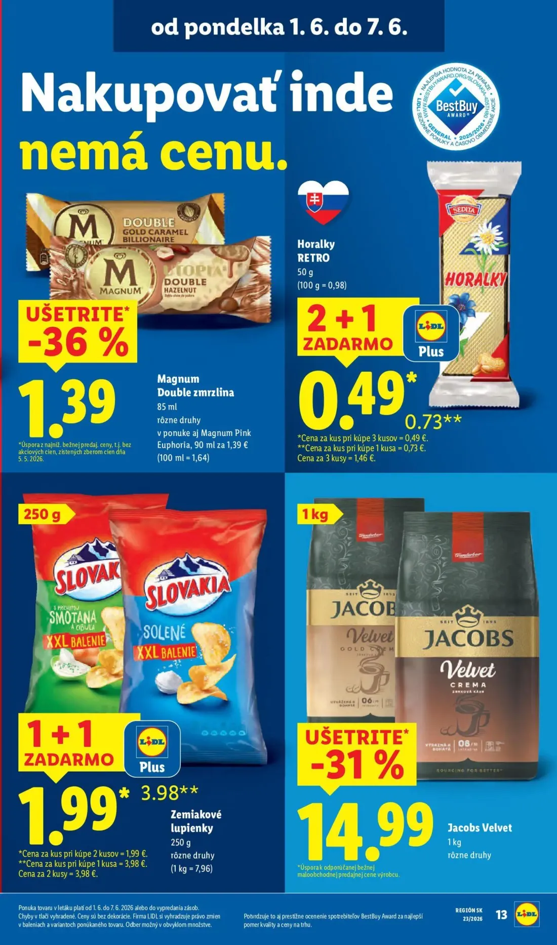 Lidl leták, strana 23 z 97 — Magnum Double zmrzlina, Jacobs Velvet