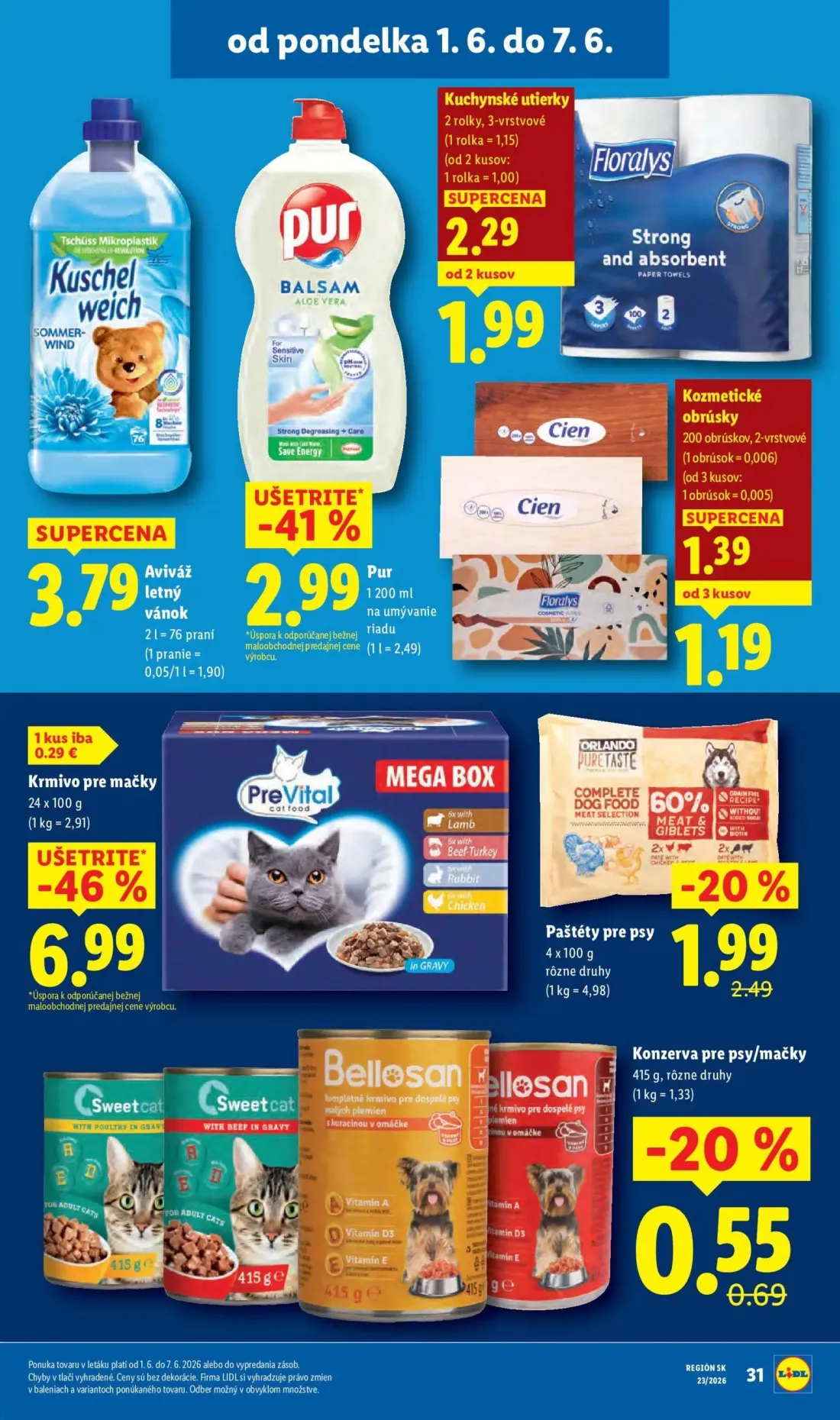 Lidl leták, strana 45 z 97 — Paštéty pre psy Orlando Puretaste, Kuchynské utierky Floralys, Kozmetické obrúsky Cien