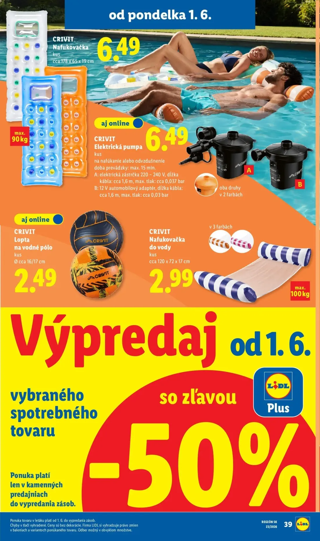 Lidl leták, strana 53 z 97 — Nafukovacka, Elektrická pumpa, Lopta na vodné pólo